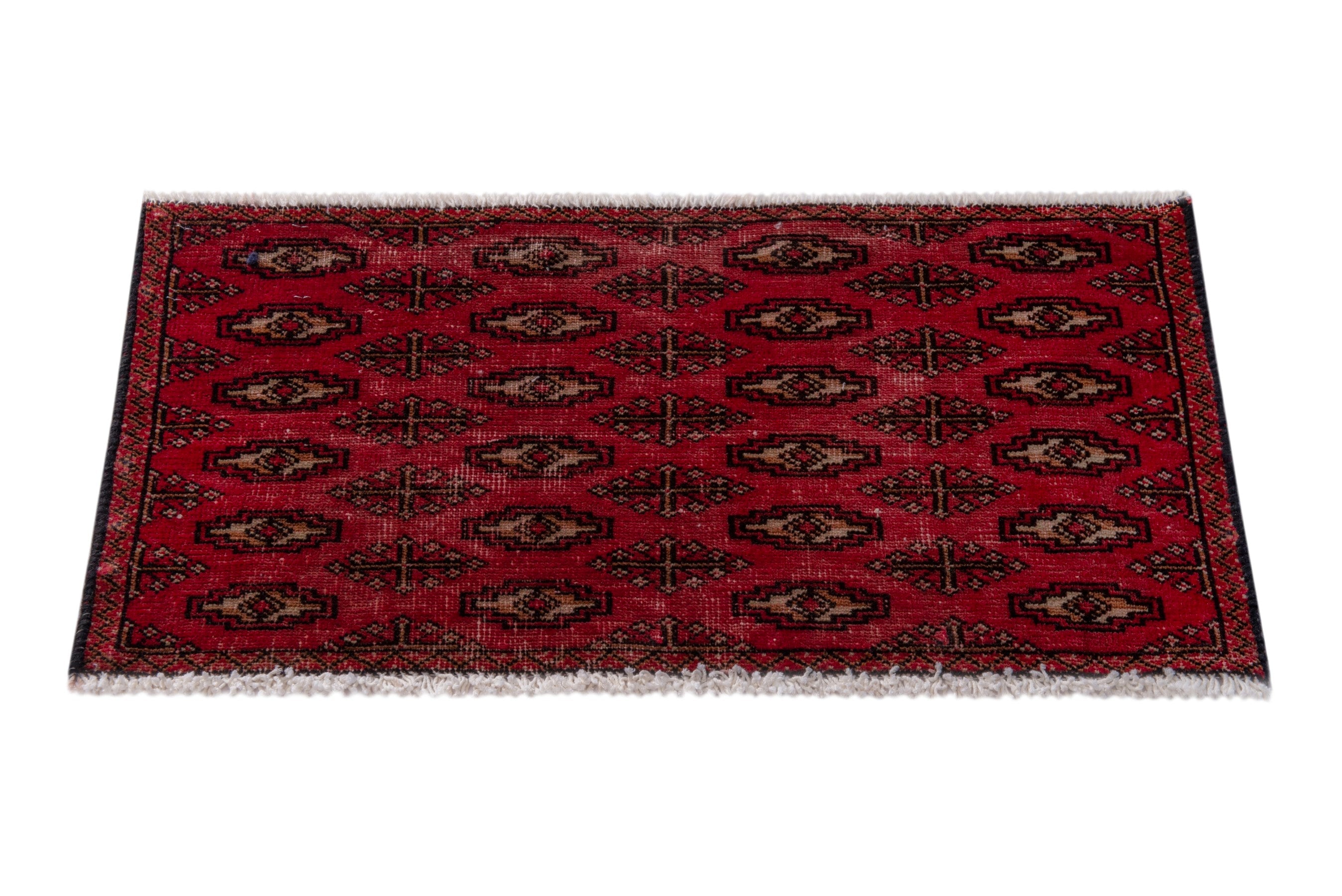 Persian Torkaman accent rug in deep red and dark brown, view 3 of 7