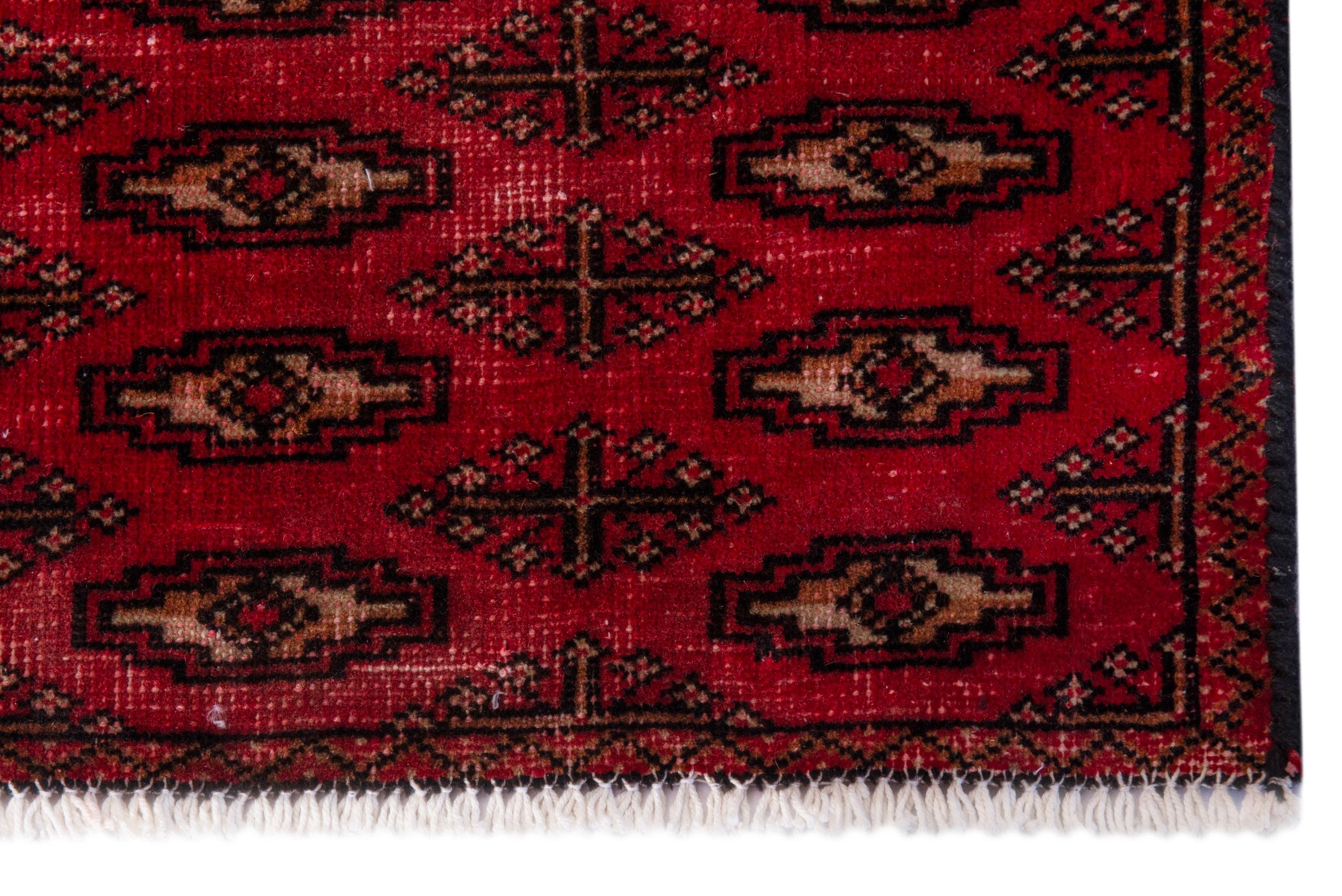 Persian Torkaman accent rug in deep red and dark brown, view 4 of 7