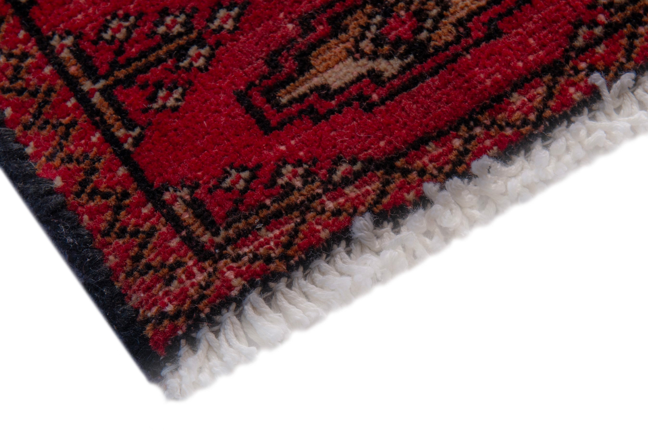 Persian Torkaman accent rug in deep red and dark brown, view 5 of 7