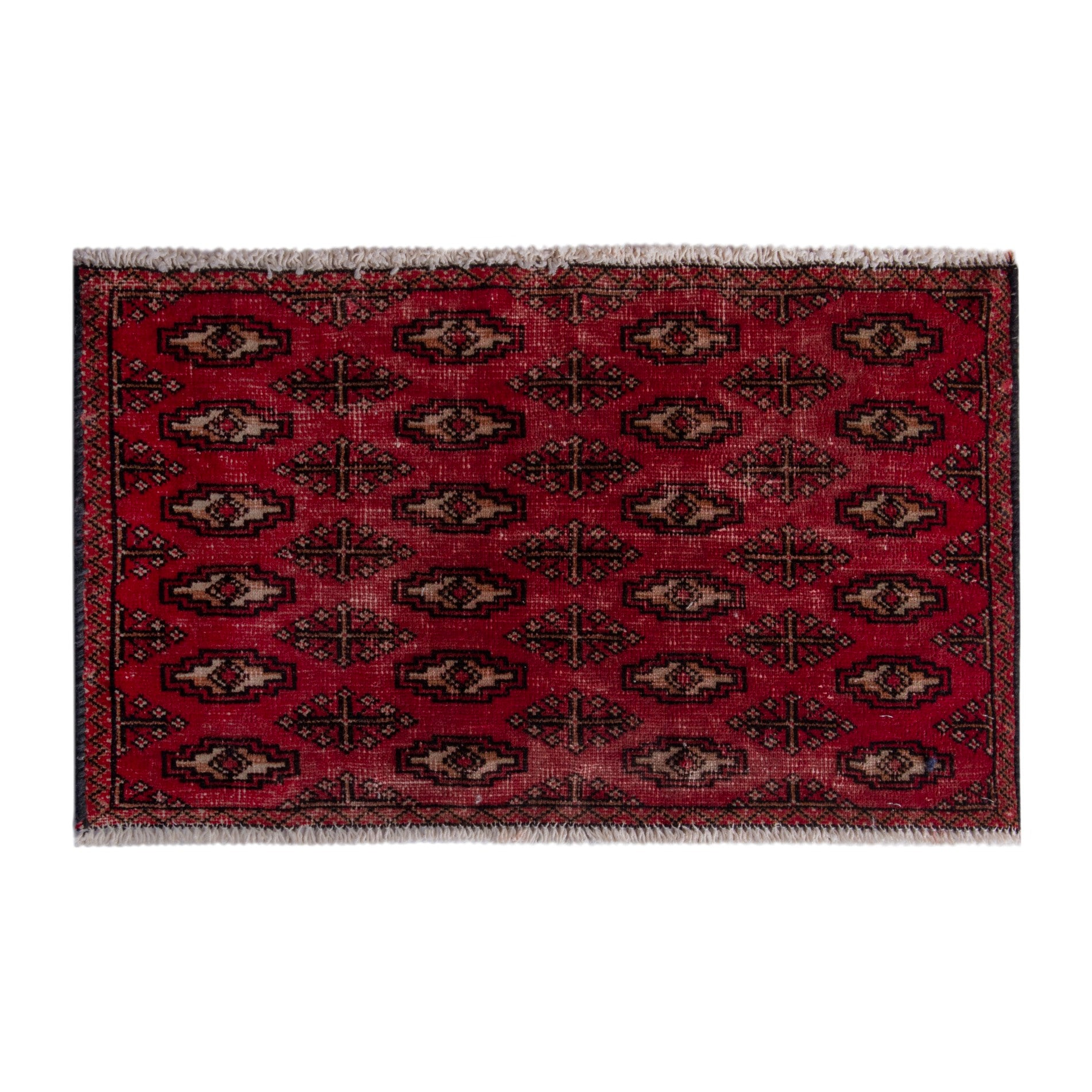 Persian Torkaman accent rug in deep red and dark brown, 2'9" x 1'5"