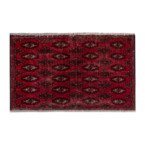Persian Torkaman accent rug in deep red and dark brown, 2'9" x 1'5"