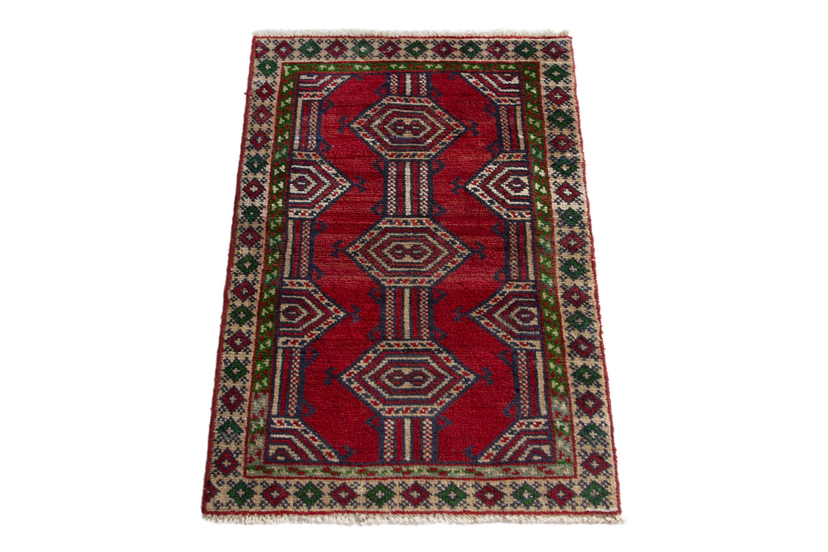Persian Torkaman accent rug in deep red and burgundy, view 2 of 8