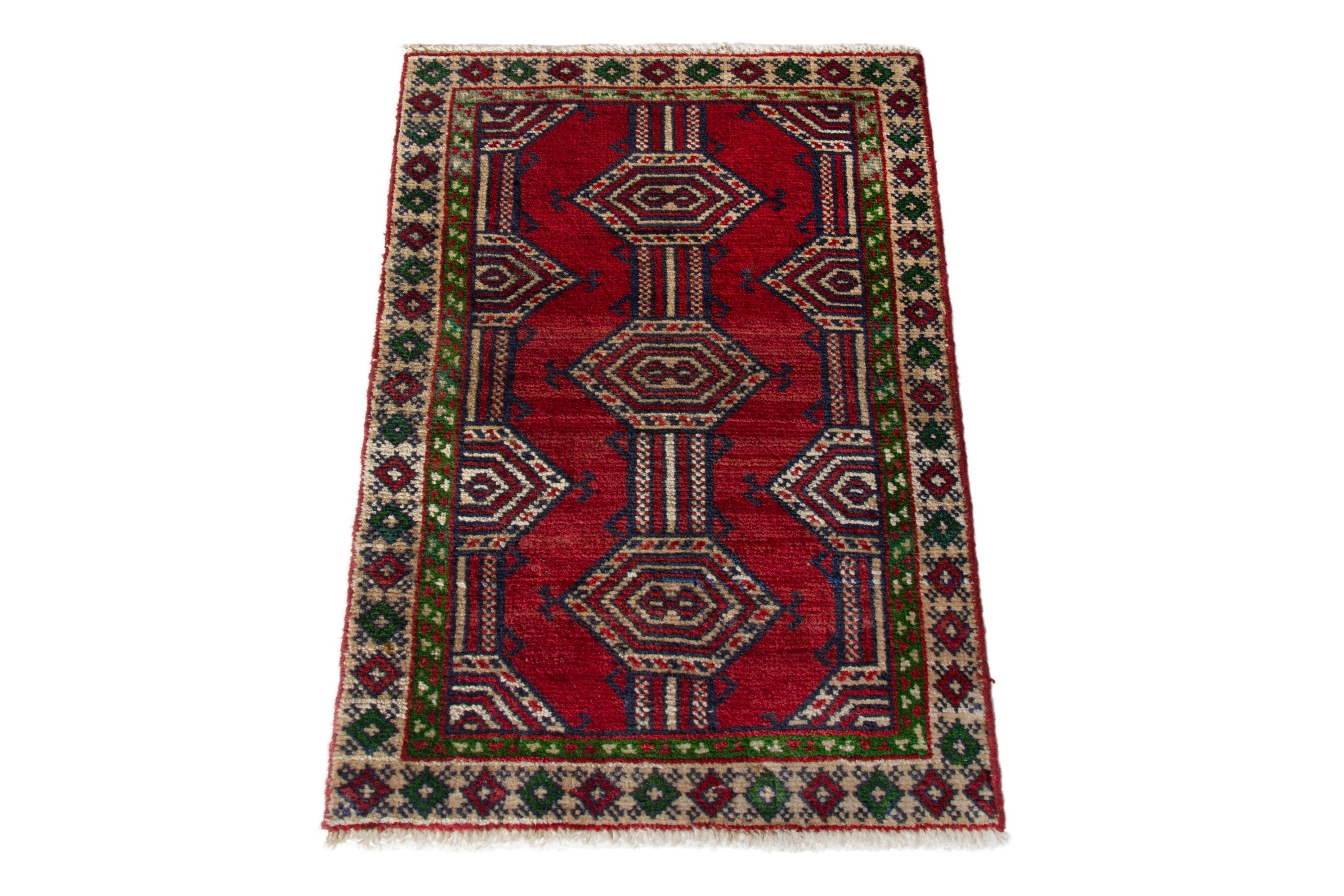 Persian Torkaman accent rug in deep red and burgundy, view 3 of 8