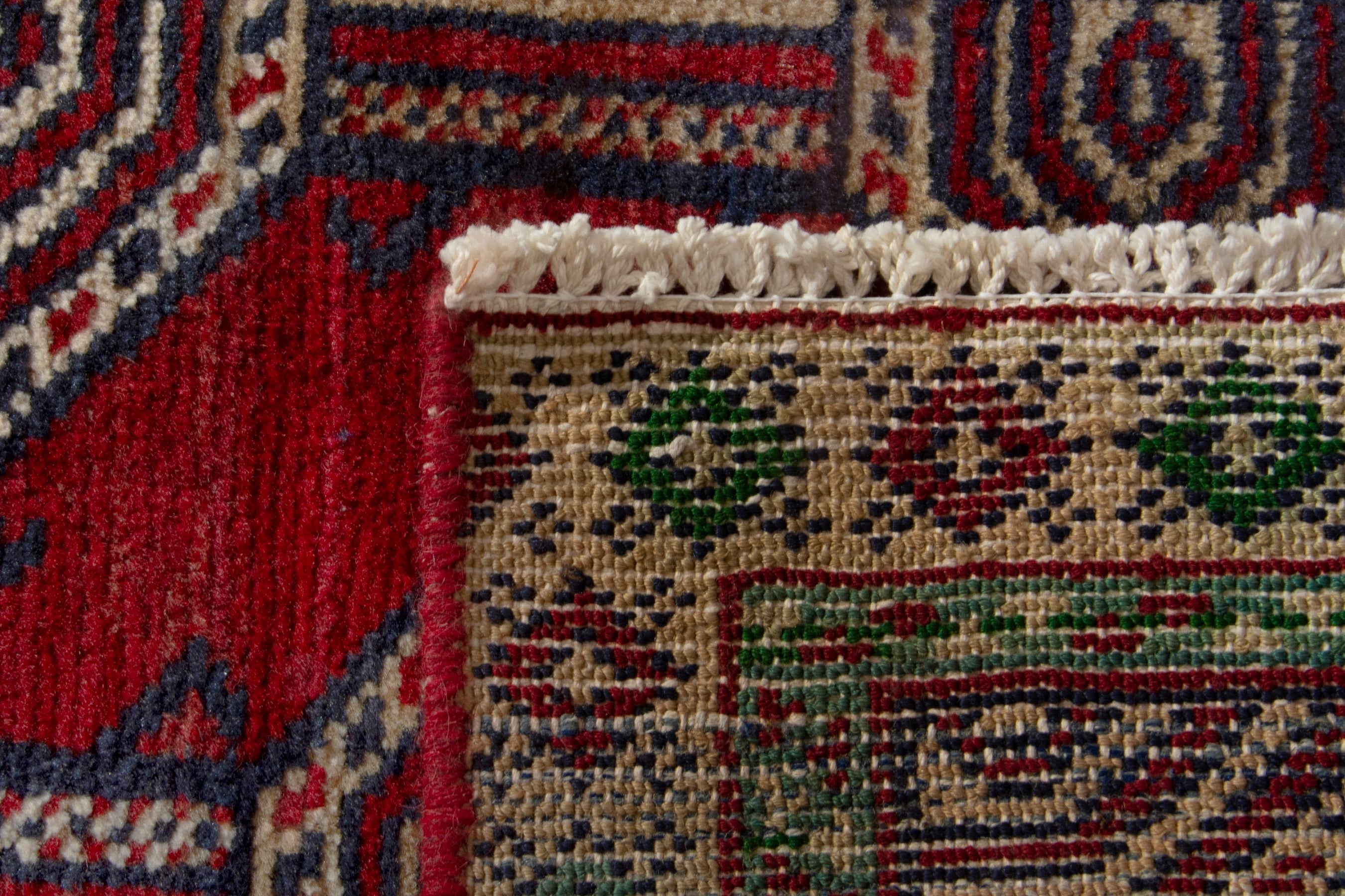 Persian Torkaman accent rug in deep red and burgundy, view 8 of 8