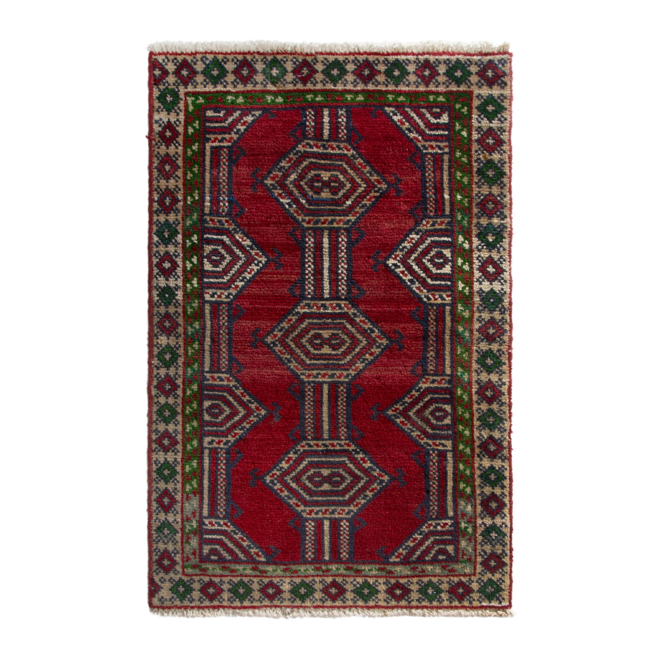 Persian Torkaman accent rug in deep red and burgundy, 1'11" x 2'9"