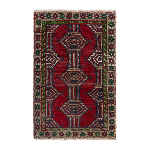 Persian Torkaman accent rug in deep red and burgundy, 1'11" x 2'9"