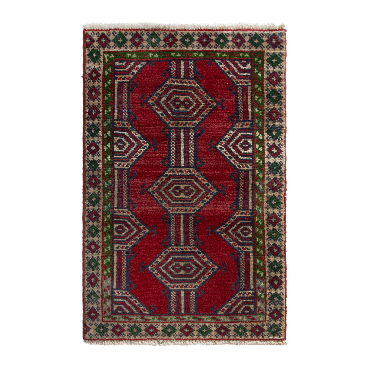 Persian Torkaman accent rug in deep red and burgundy, 1'11" x 2'9"