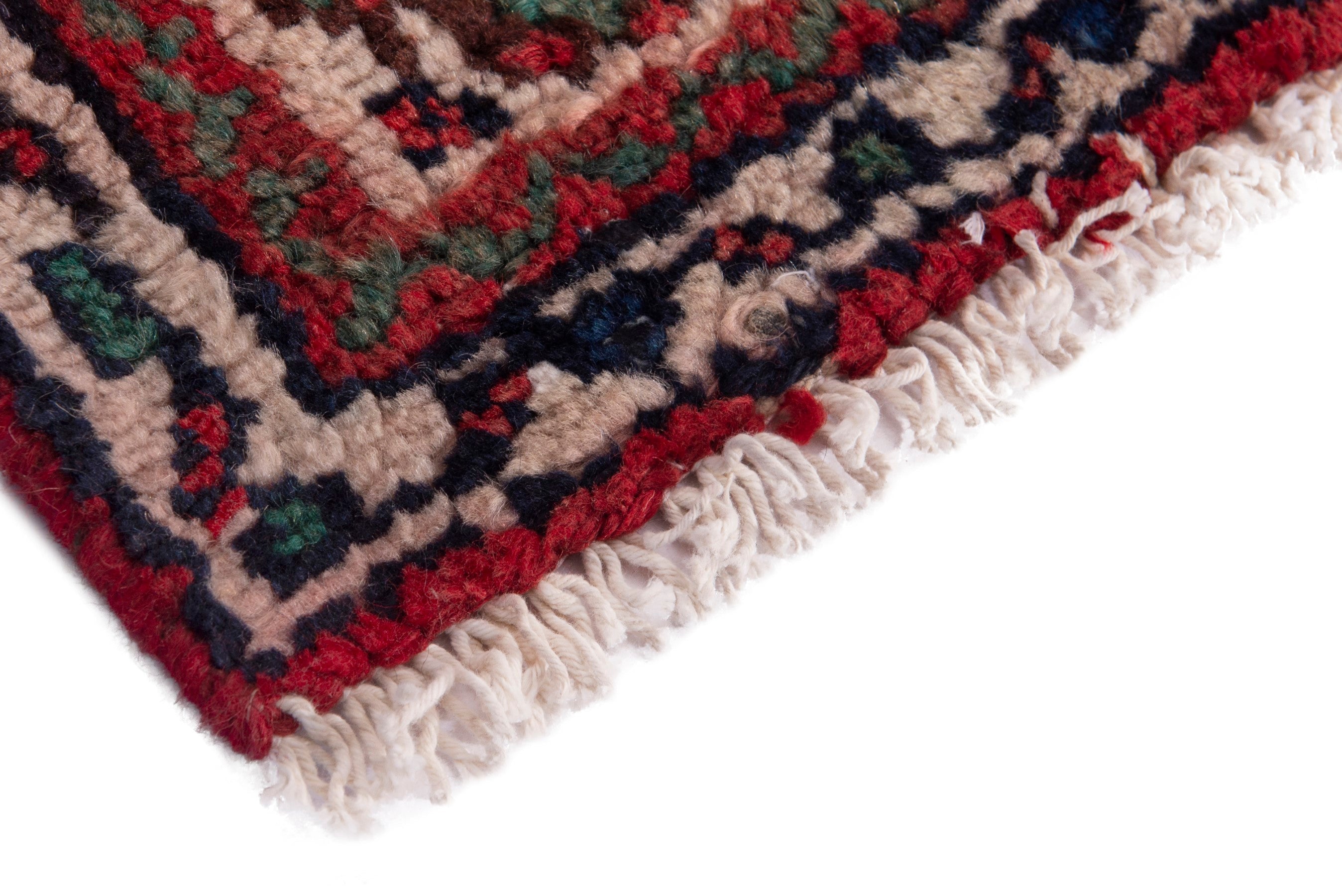 Persian Hamedan accent rug in navy and burgundy, view 5 of 7