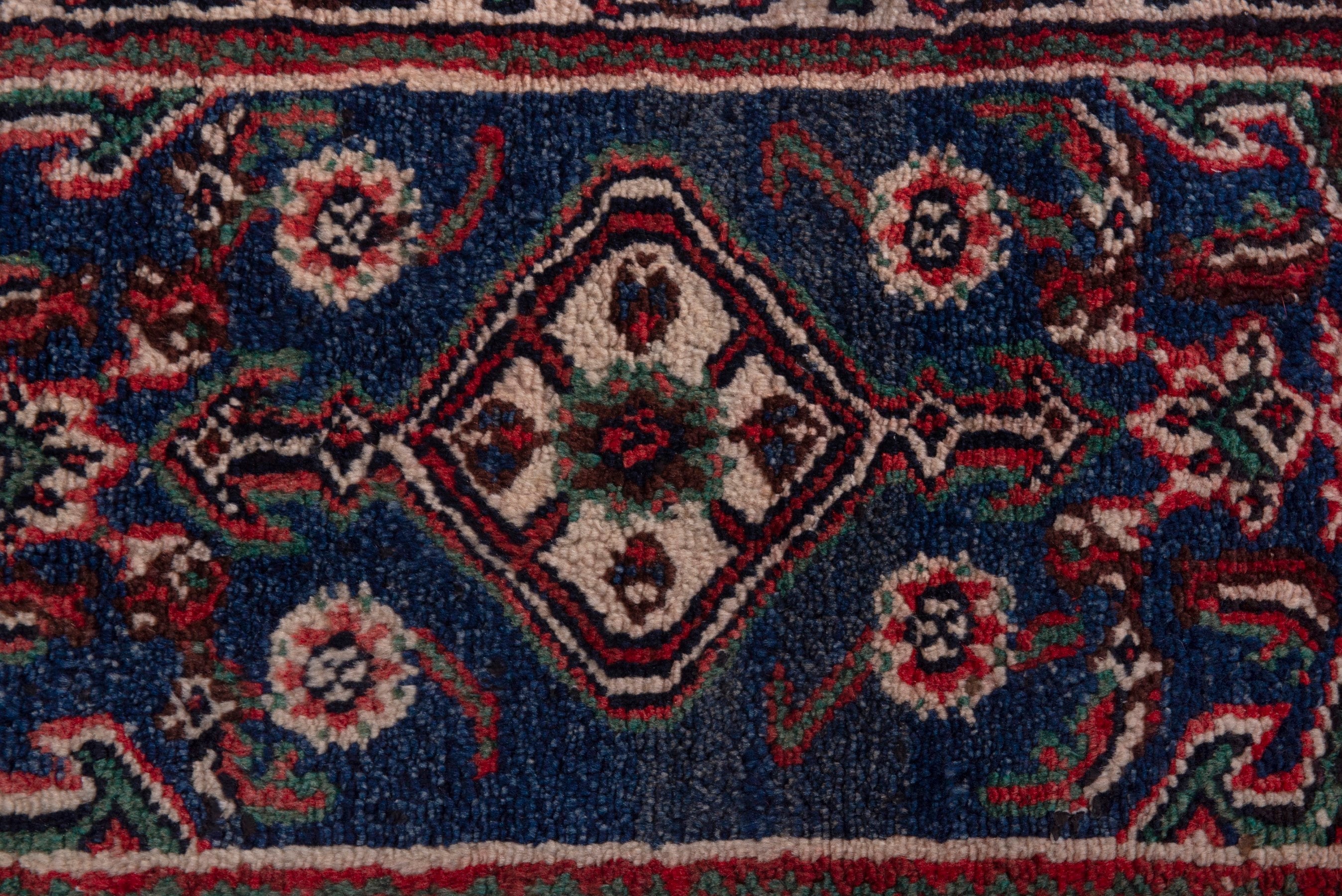 Persian Hamedan accent rug in navy and burgundy, view 6 of 7