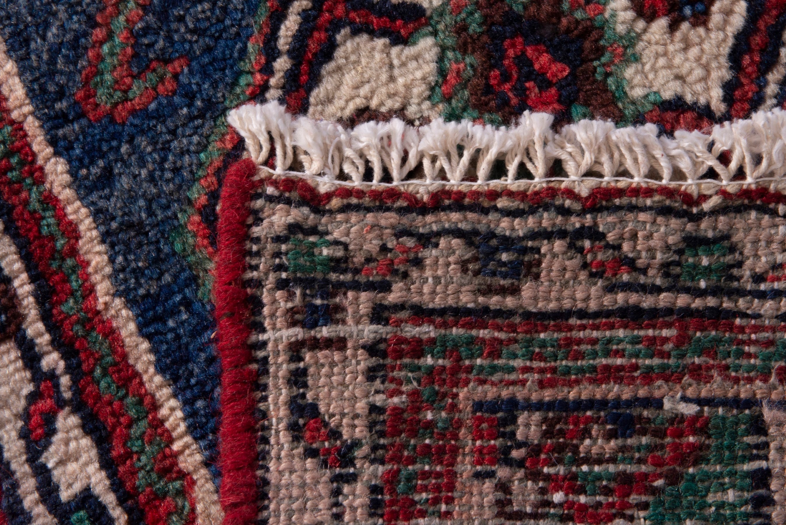 Persian Hamedan accent rug in navy and burgundy, view 7 of 7