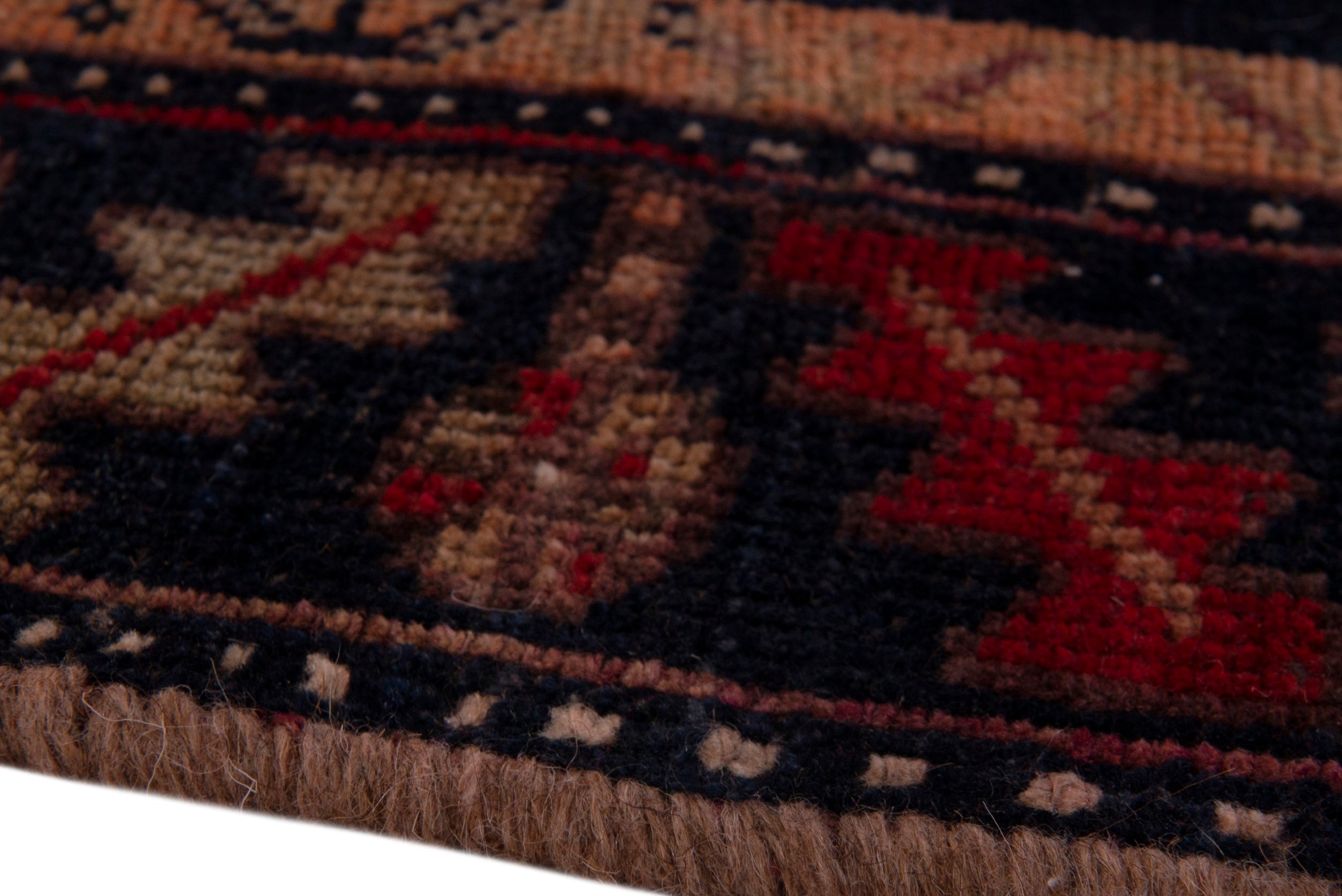 Persian Lori area rug in rust and dark blue, view 11 of 21