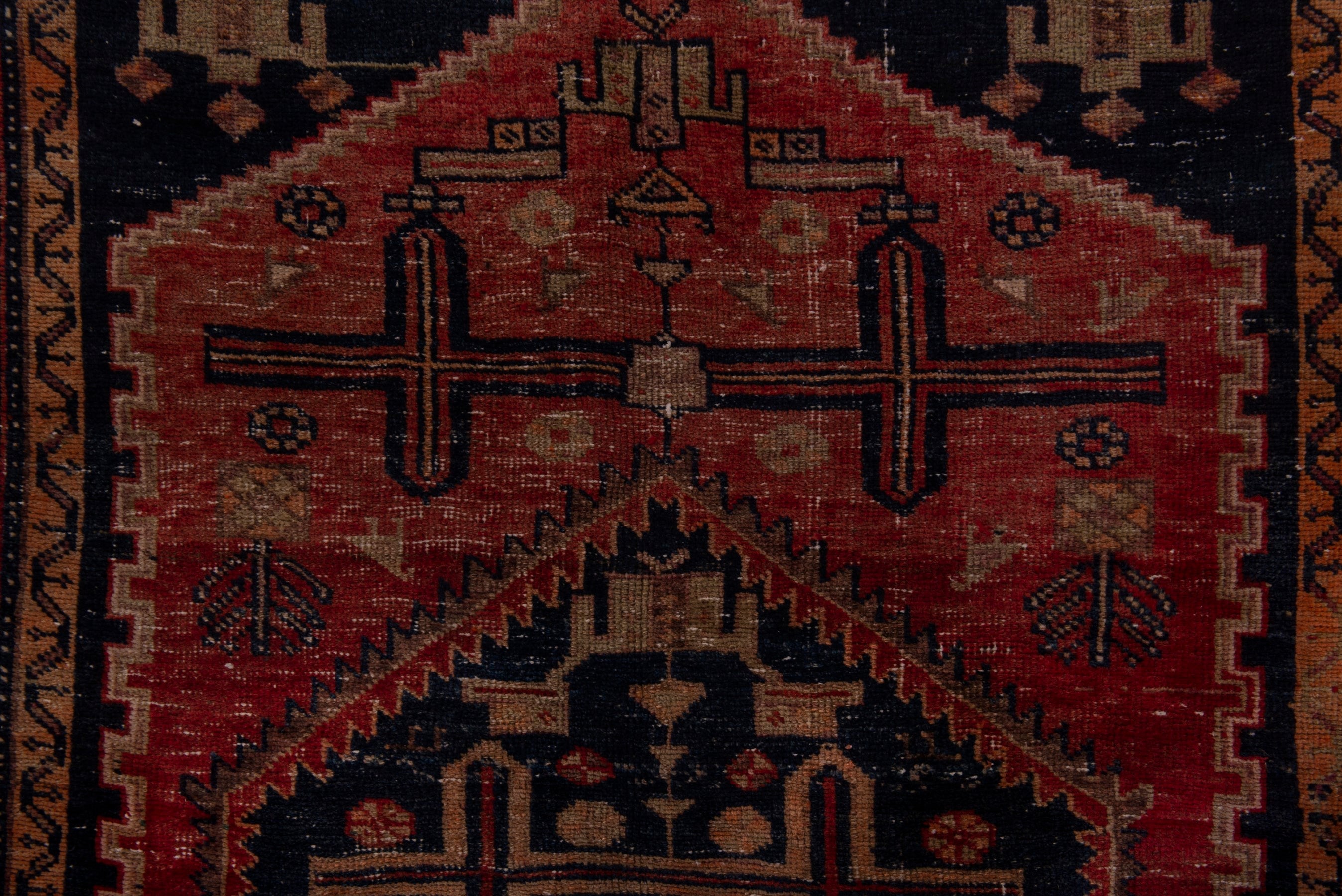 Persian Lori area rug in rust and dark blue, view 15 of 21