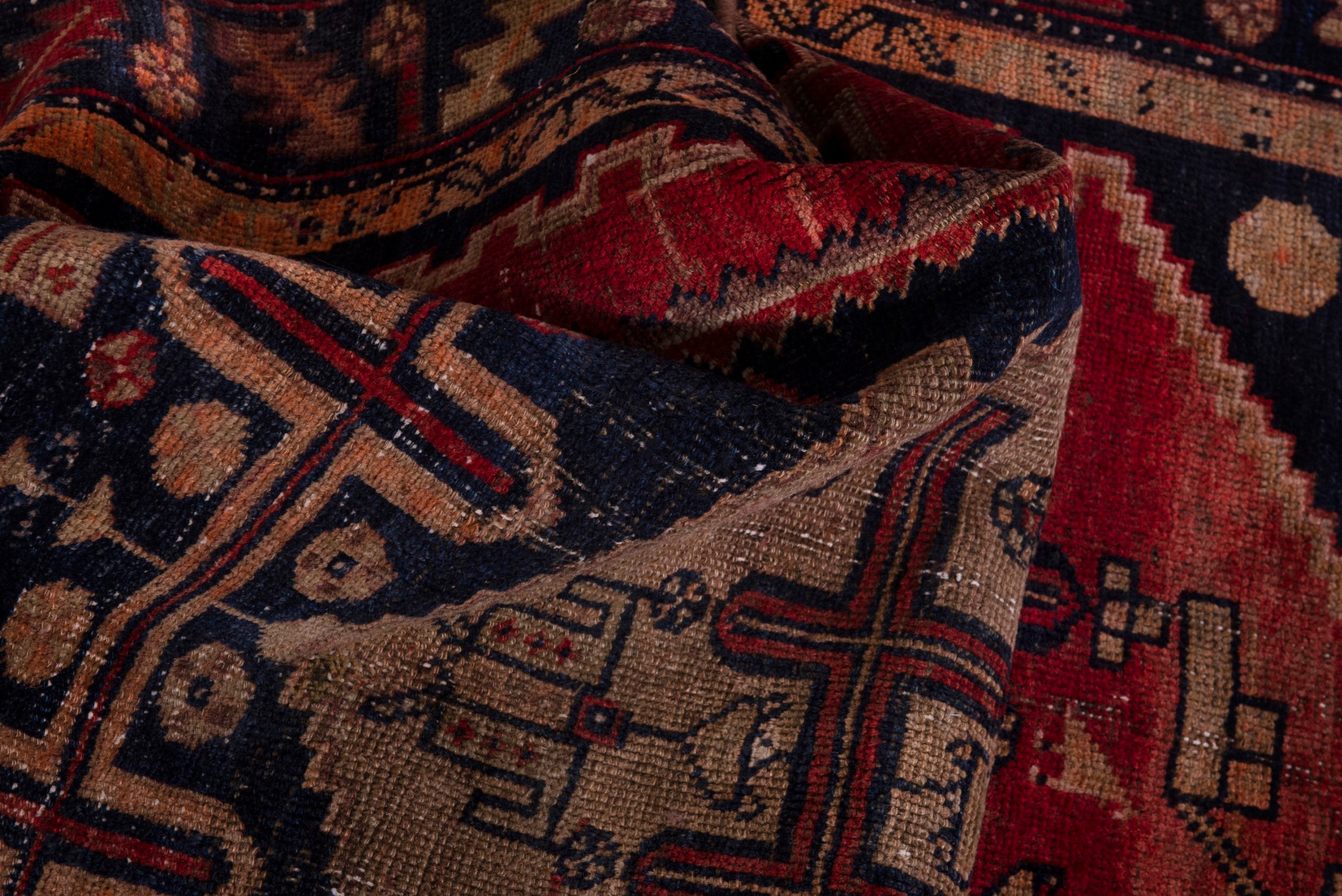 Persian Lori area rug in rust and dark blue, view 17 of 21