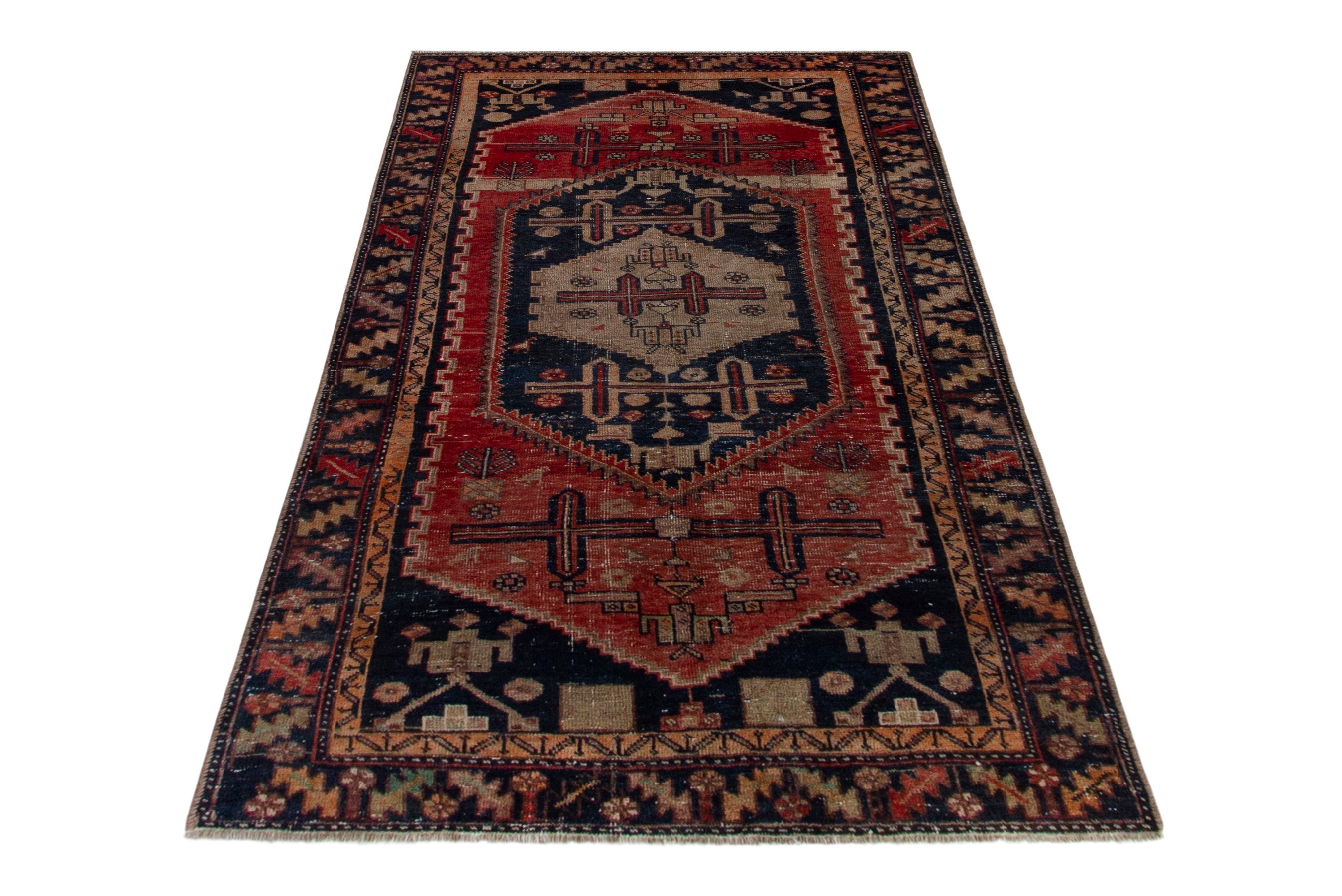 Persian Lori area rug in rust and dark blue, view 2 of 21