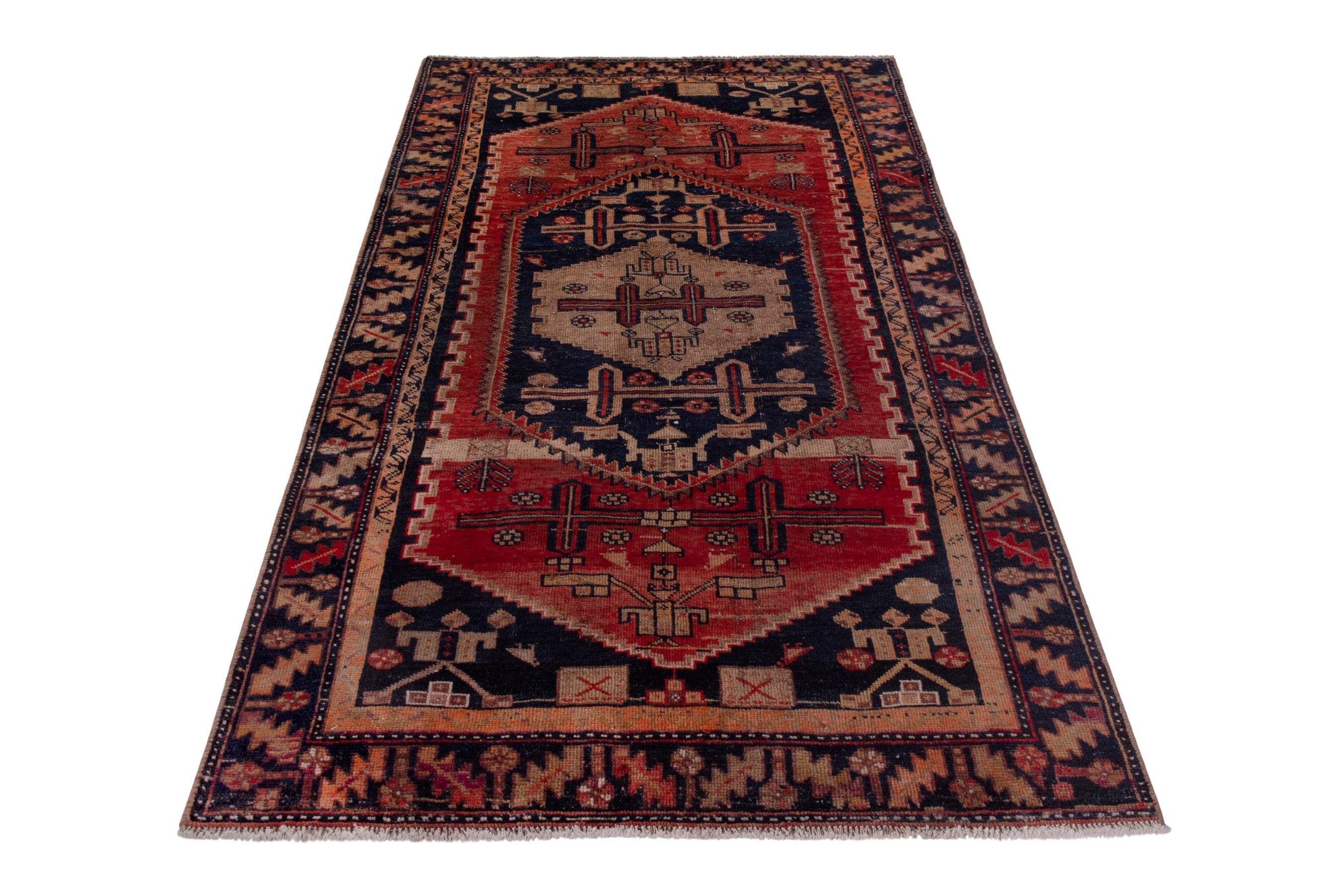 Persian Lori area rug in rust and dark blue, view 3 of 21