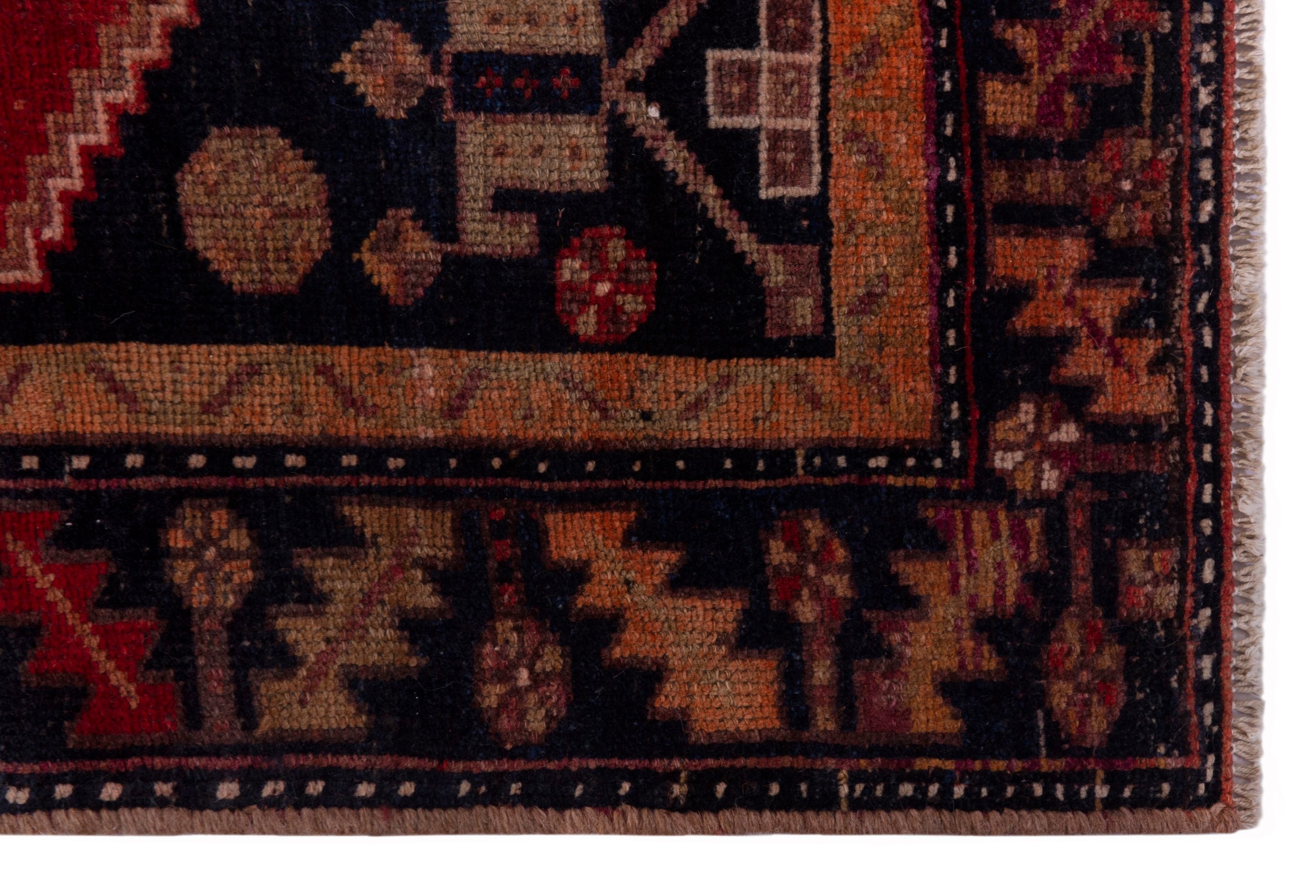 Persian Lori area rug in rust and dark blue, view 5 of 21