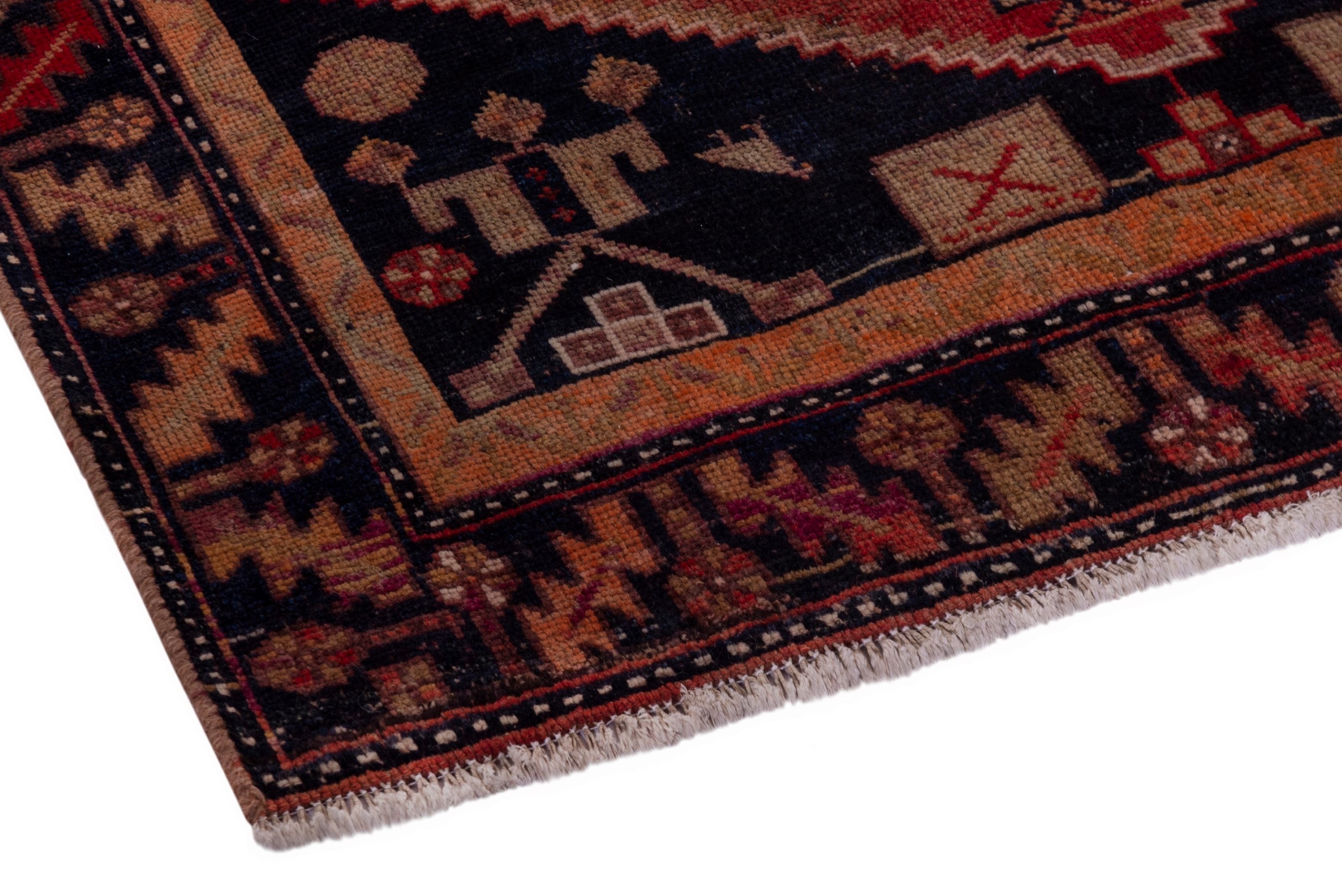 Persian Lori area rug in rust and dark blue, view 6 of 21