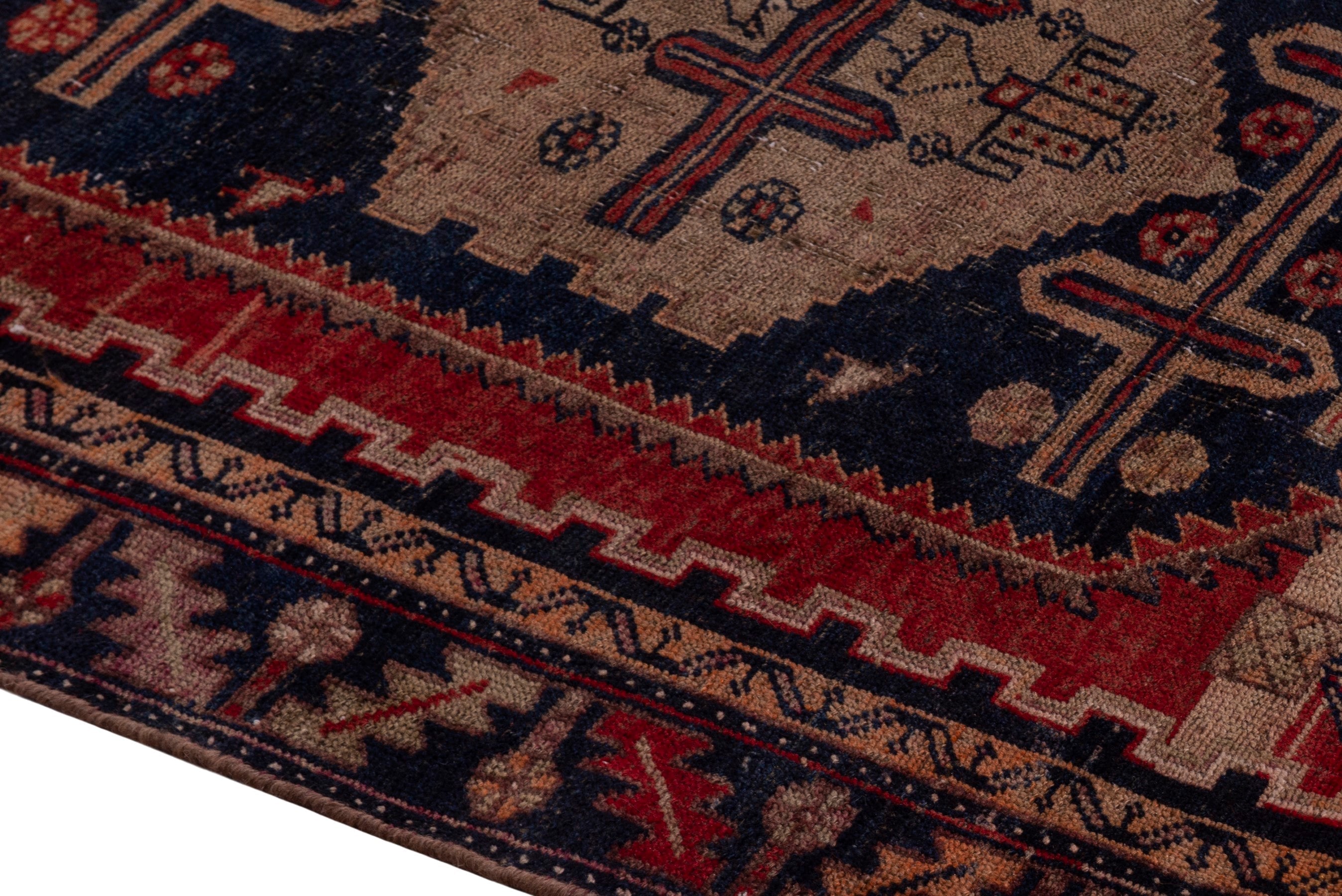 Persian Lori area rug in rust and dark blue, view 8 of 21