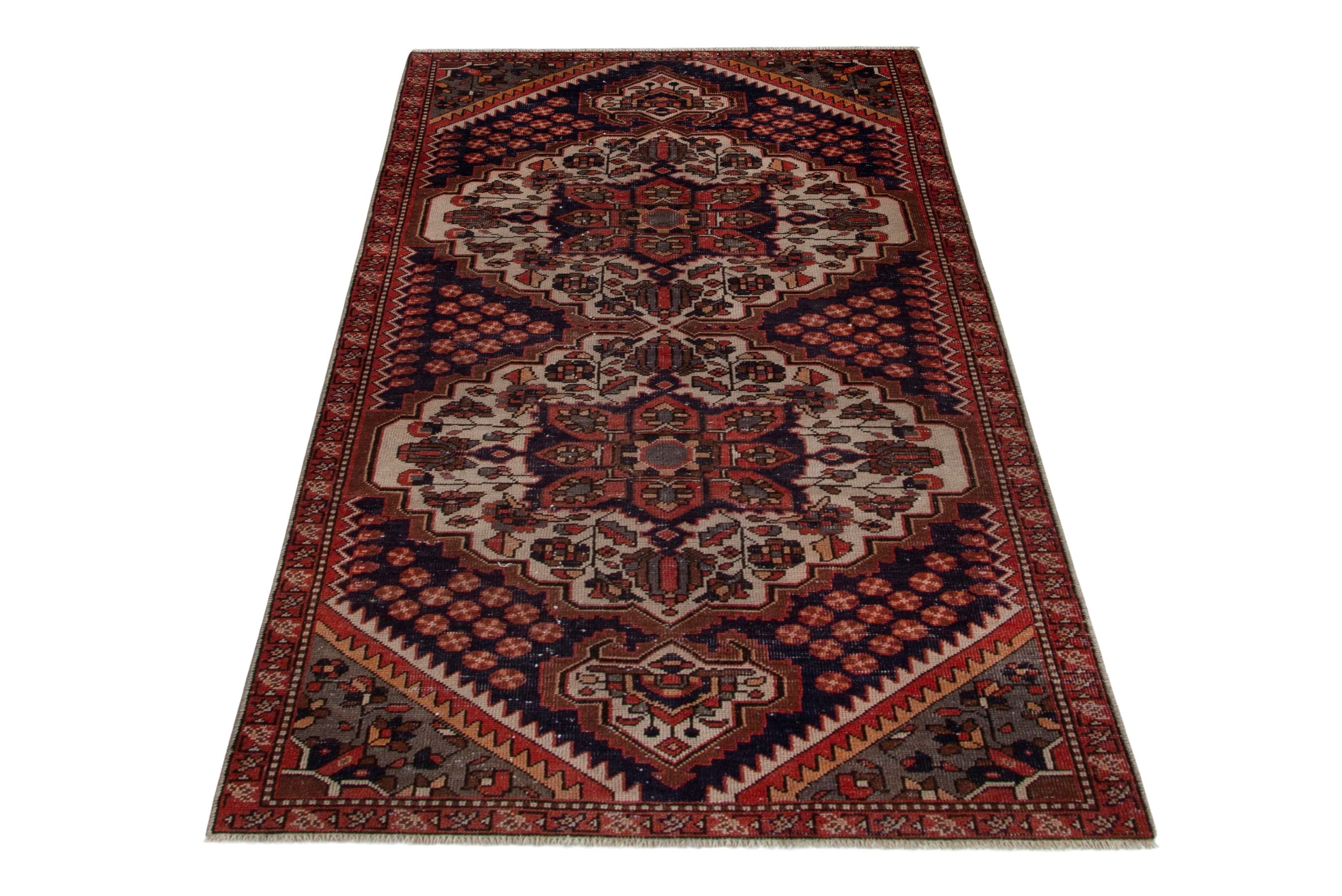 Persian Bakhtiari area rug in navy and cream, view 2 of 20
