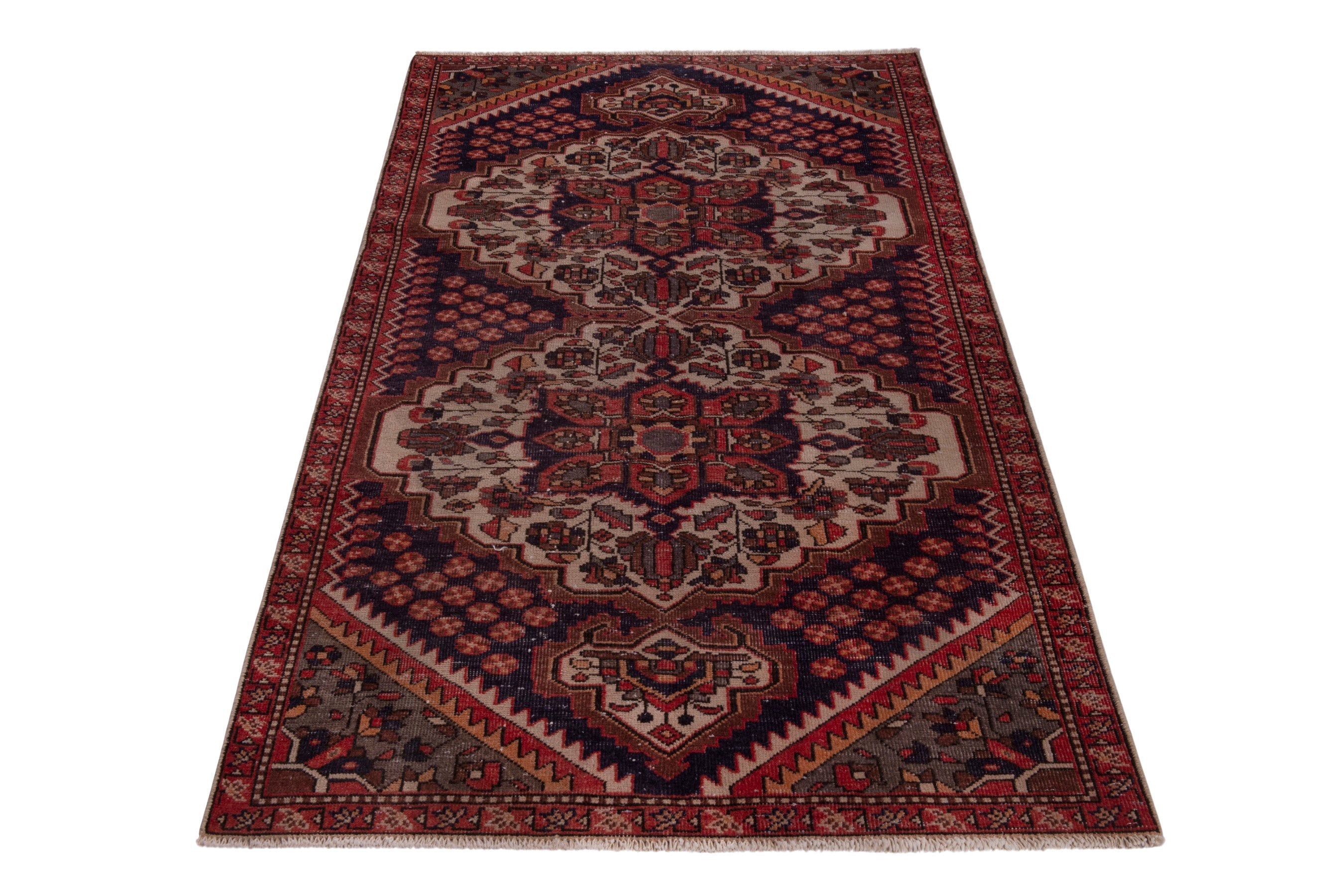 Persian Bakhtiari area rug in navy and cream, view 3 of 20