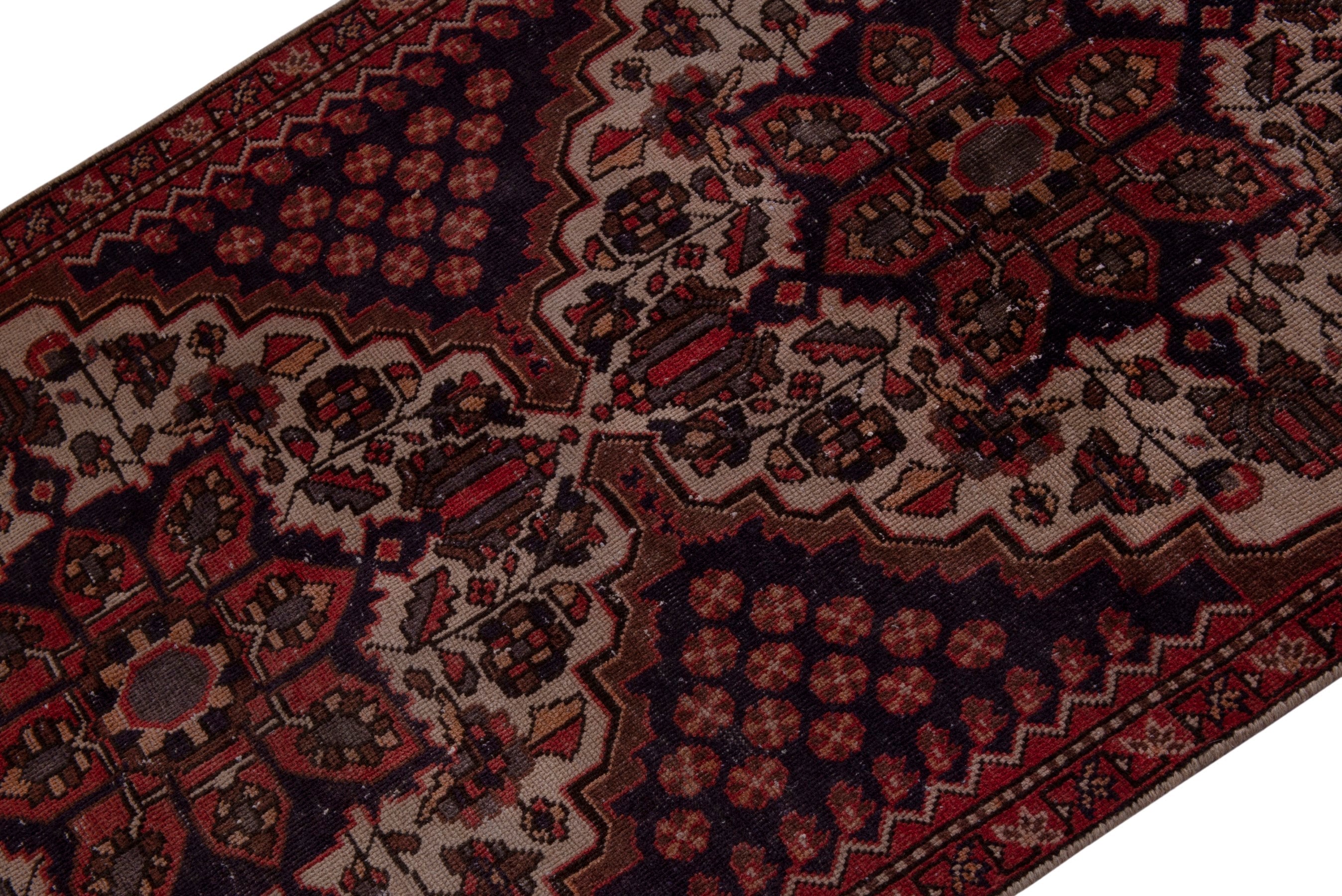 Persian Bakhtiari area rug in navy and cream, view 4 of 20