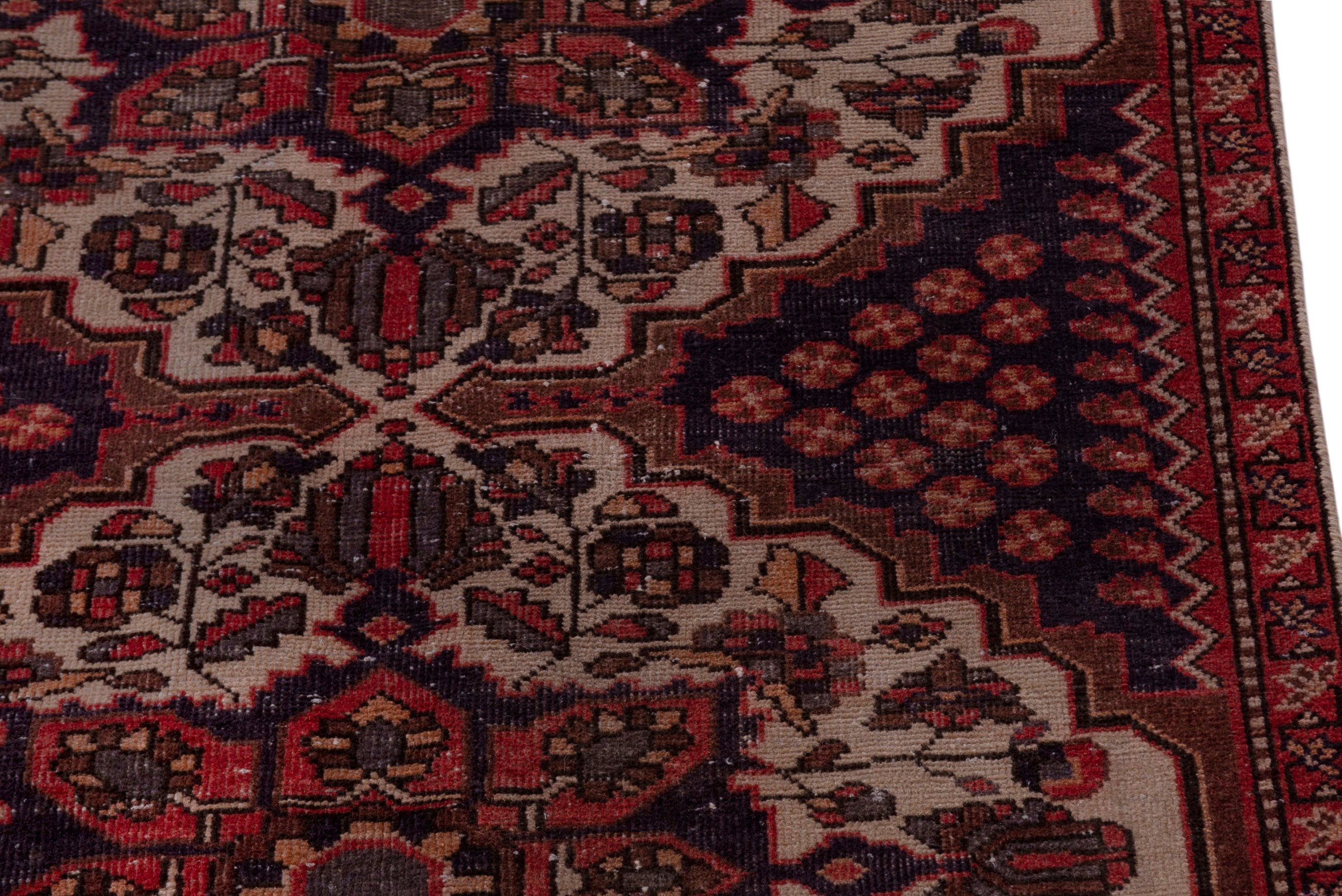 Persian Bakhtiari area rug in navy and cream, view 7 of 20