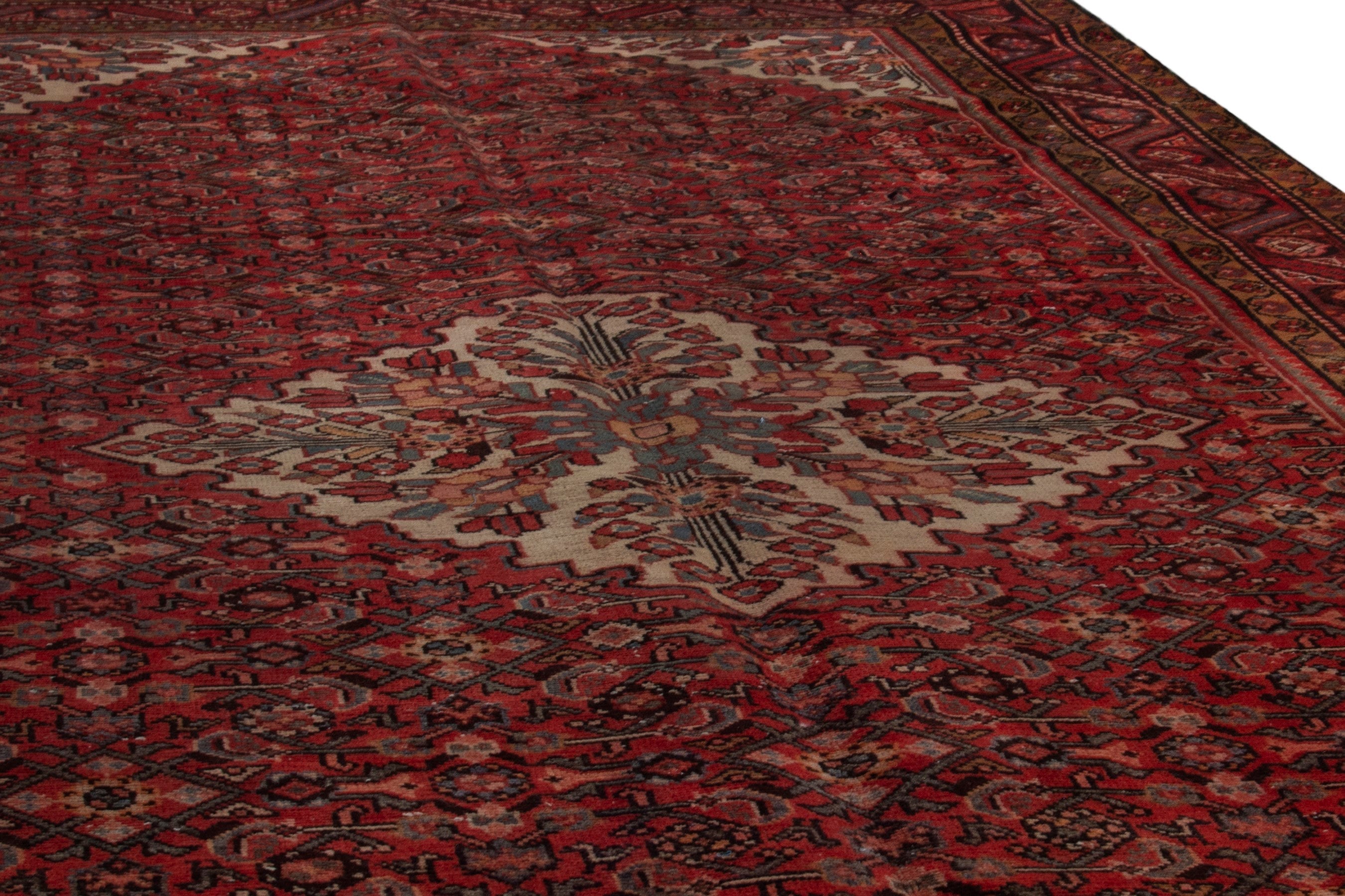 Persian Hamedan area rug in deep red and cream, view 10 of 18