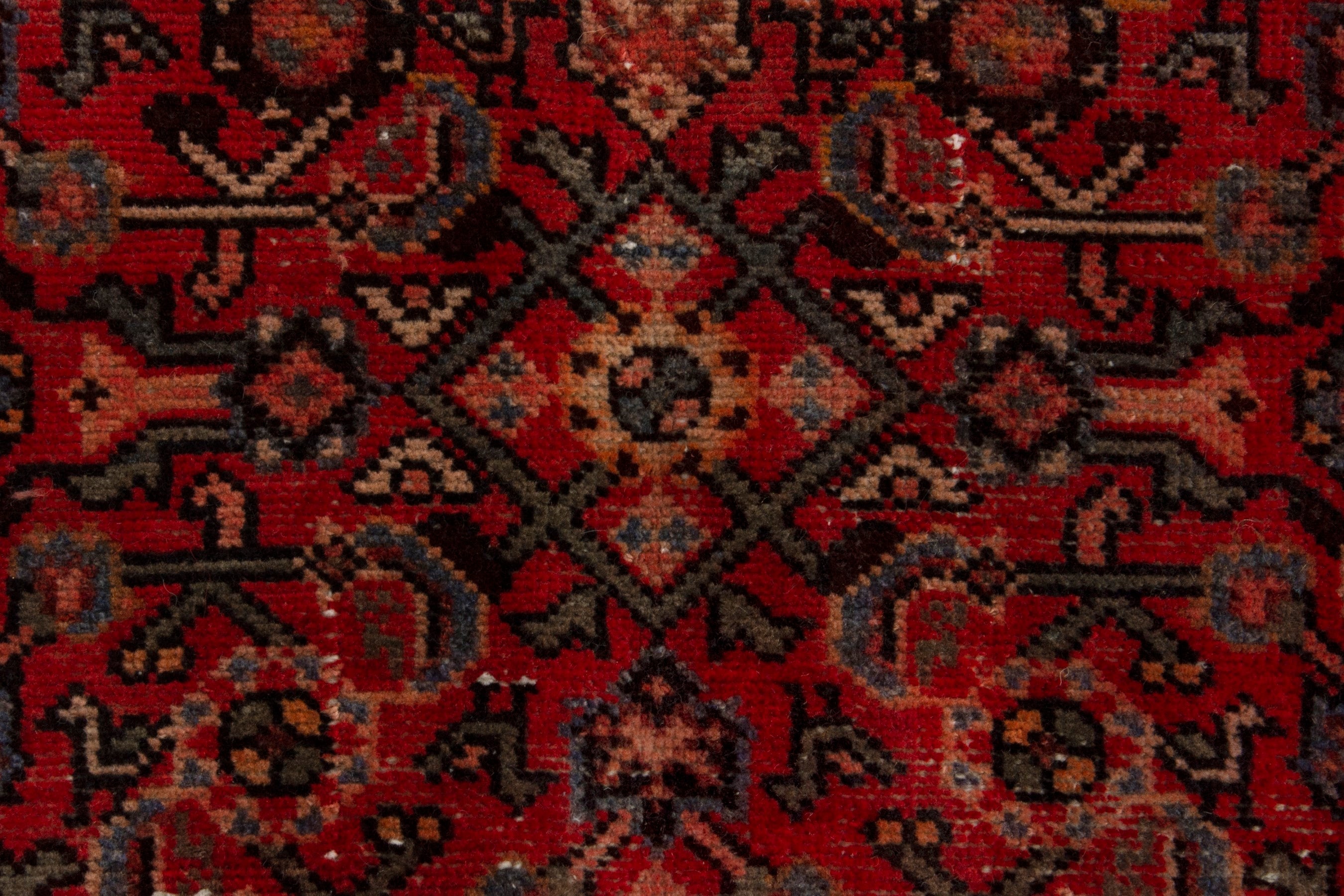 Persian Hamedan area rug in deep red and cream, view 11 of 18