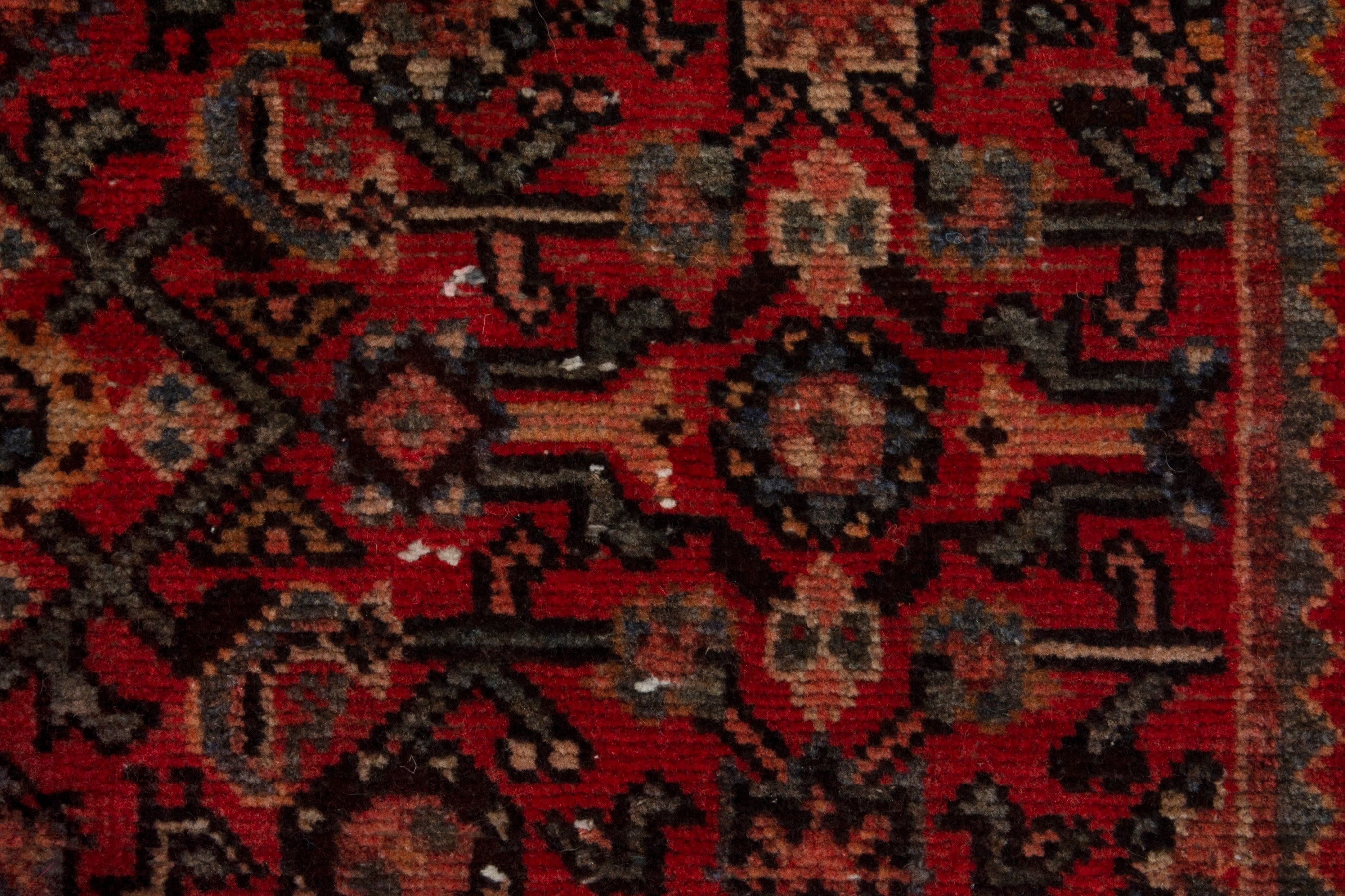 Persian Hamedan area rug in deep red and cream, view 12 of 18