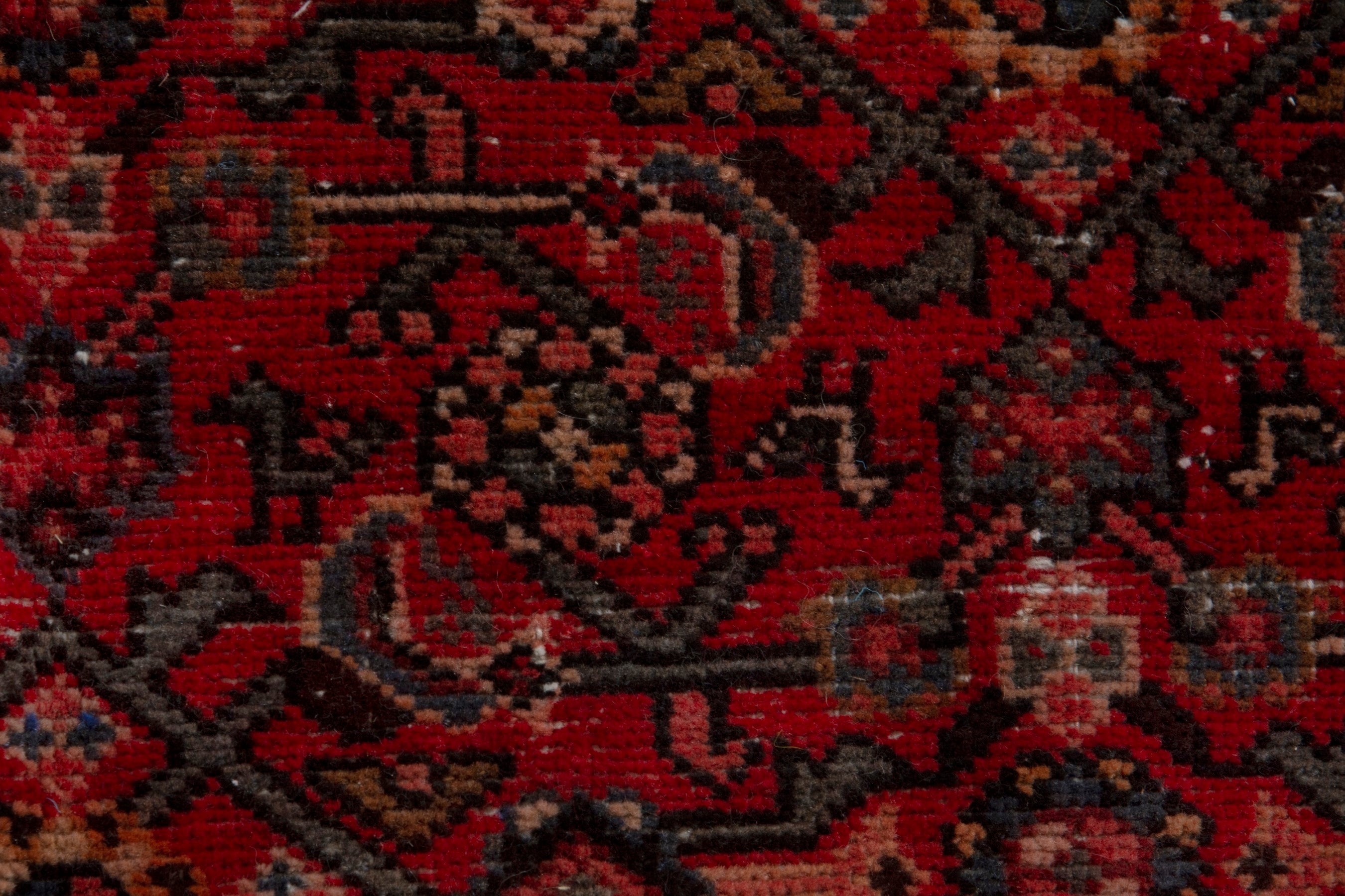 Persian Hamedan area rug in deep red and cream, view 14 of 18