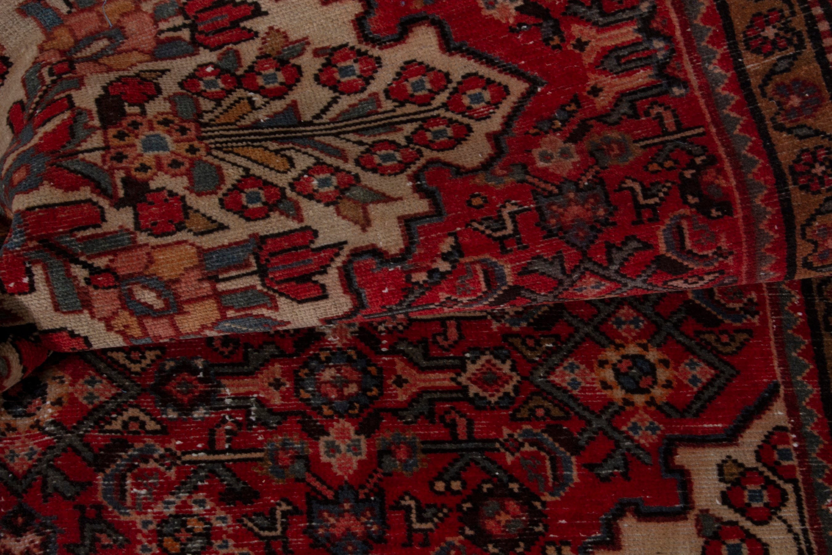 Persian Hamedan area rug in deep red and cream, view 15 of 18