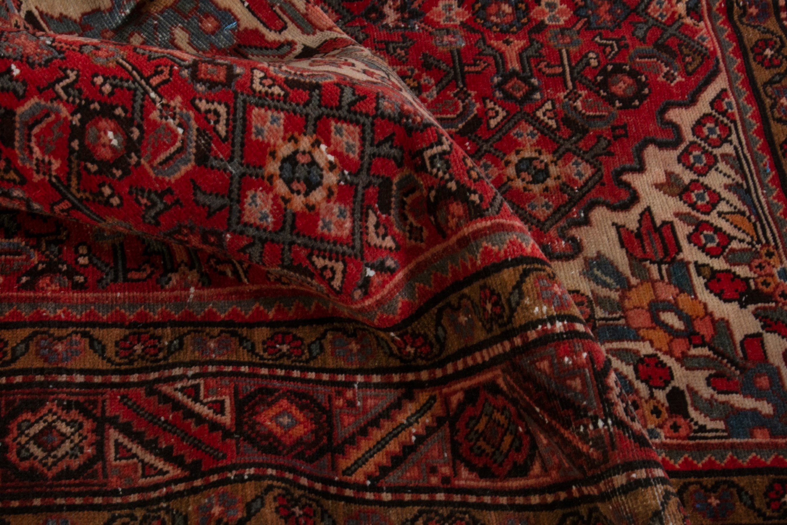 Persian Hamedan area rug in deep red and cream, view 16 of 18
