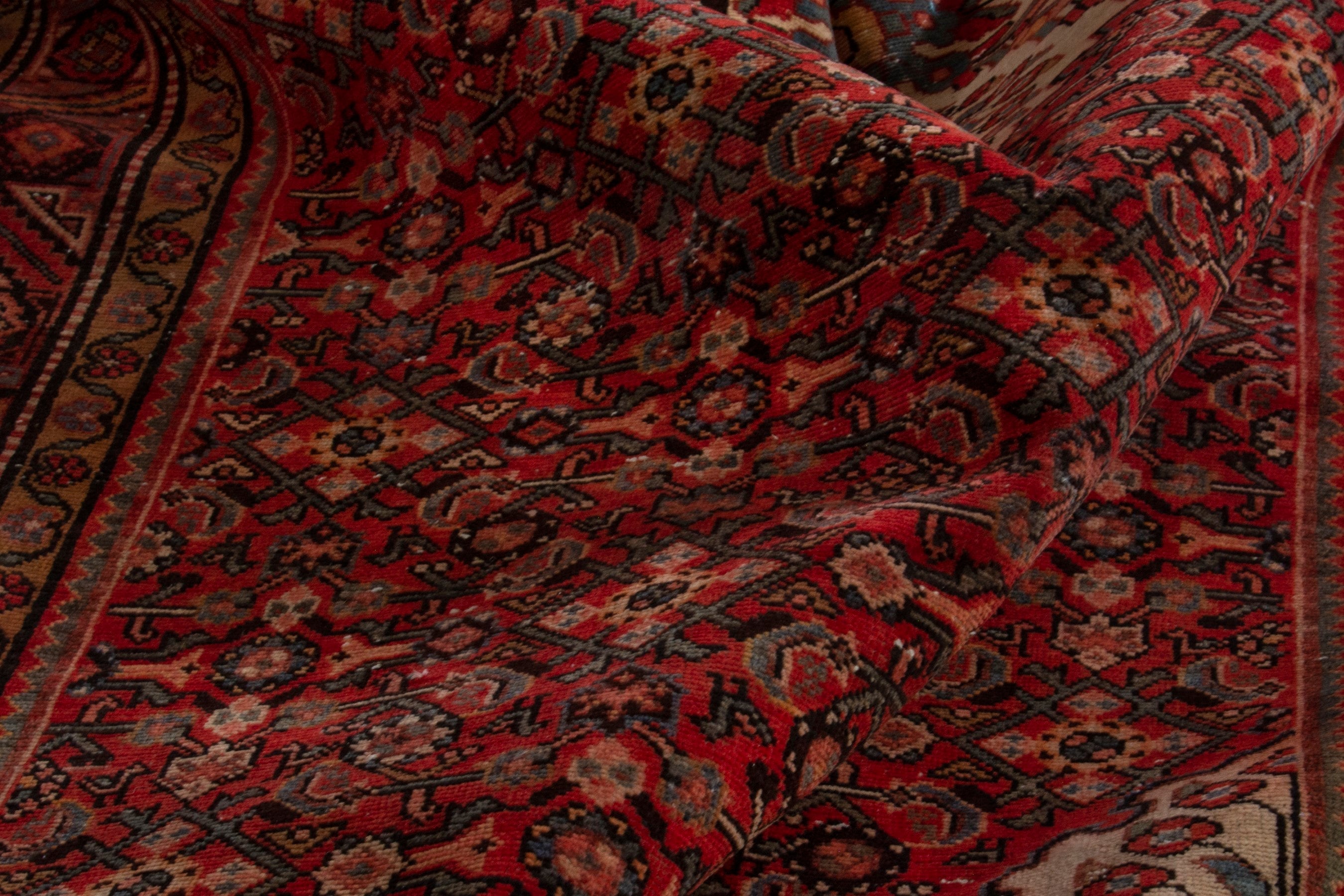 Persian Hamedan area rug in deep red and cream, view 17 of 18