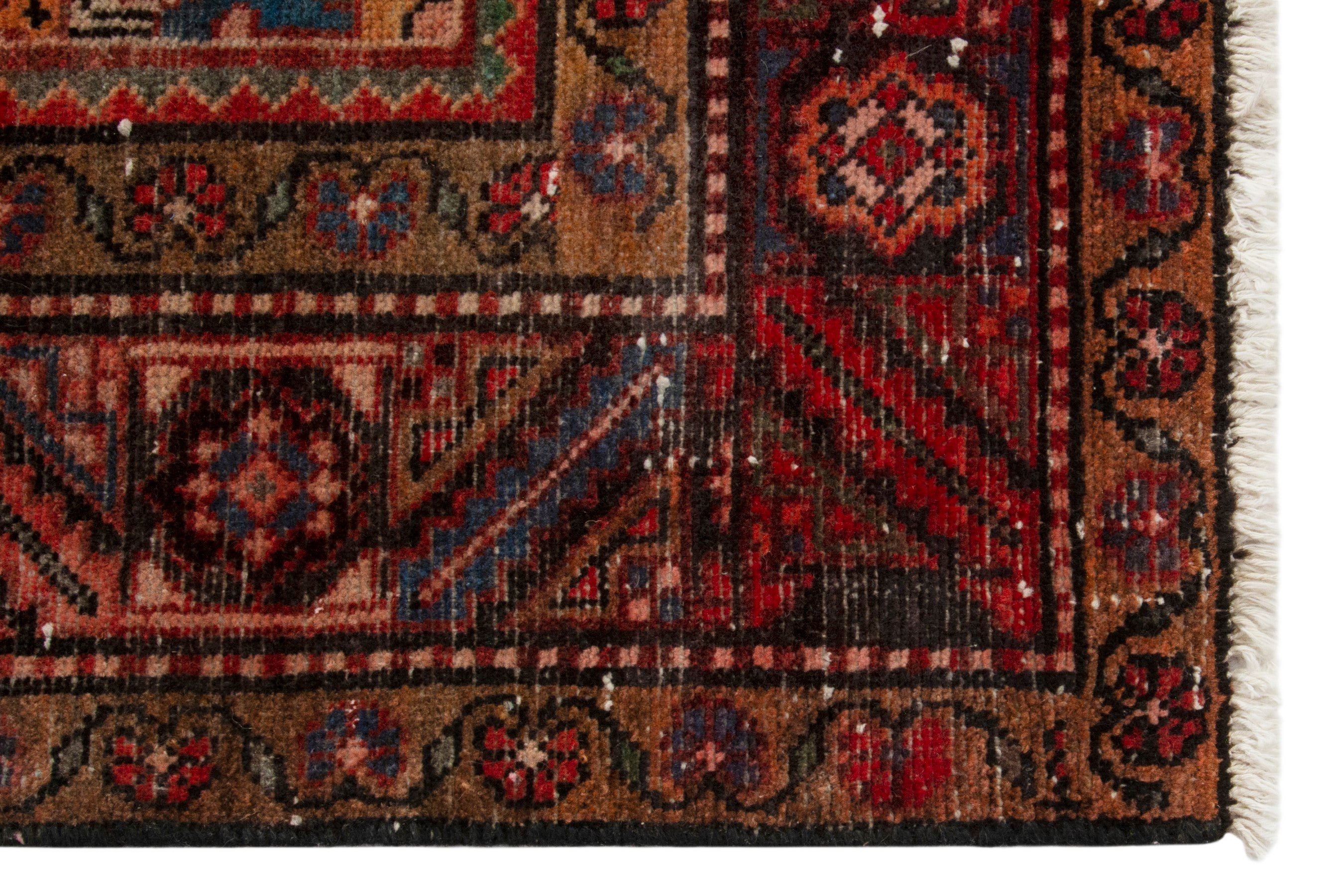 Persian Hamedan area rug in deep red and cream, view 4 of 18