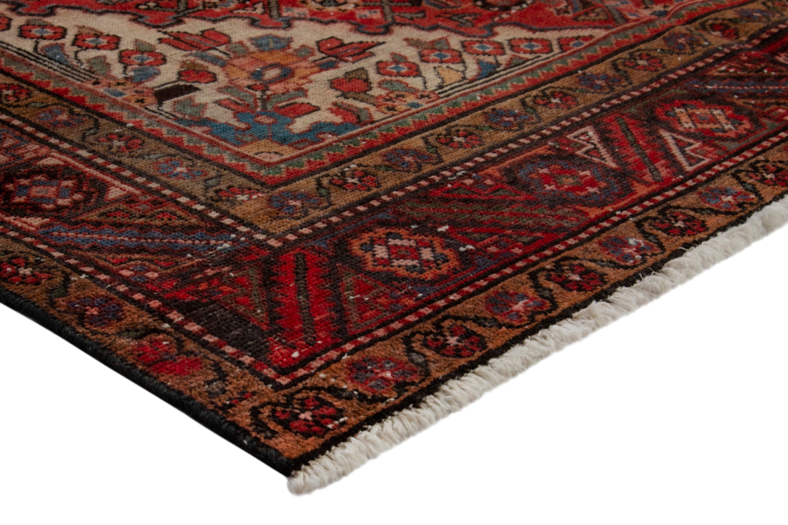 Persian Hamedan area rug in deep red and cream, view 5 of 18