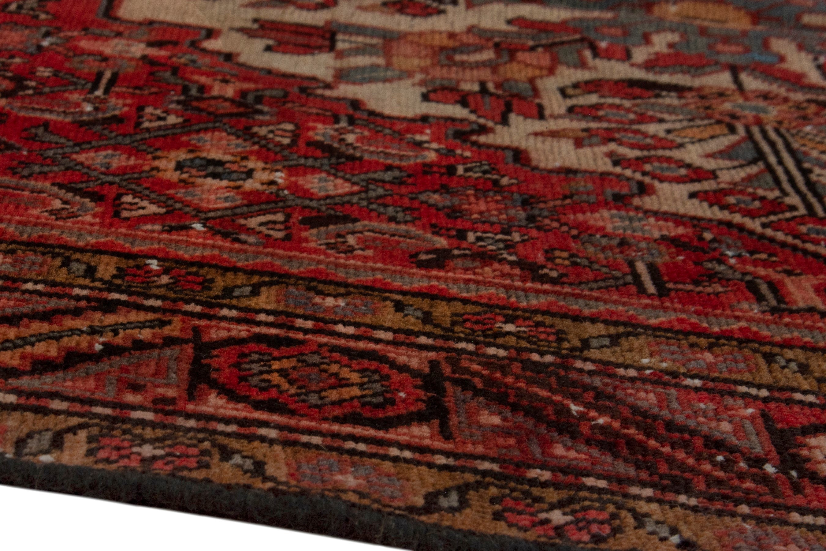 Persian Hamedan area rug in deep red and cream, view 6 of 18