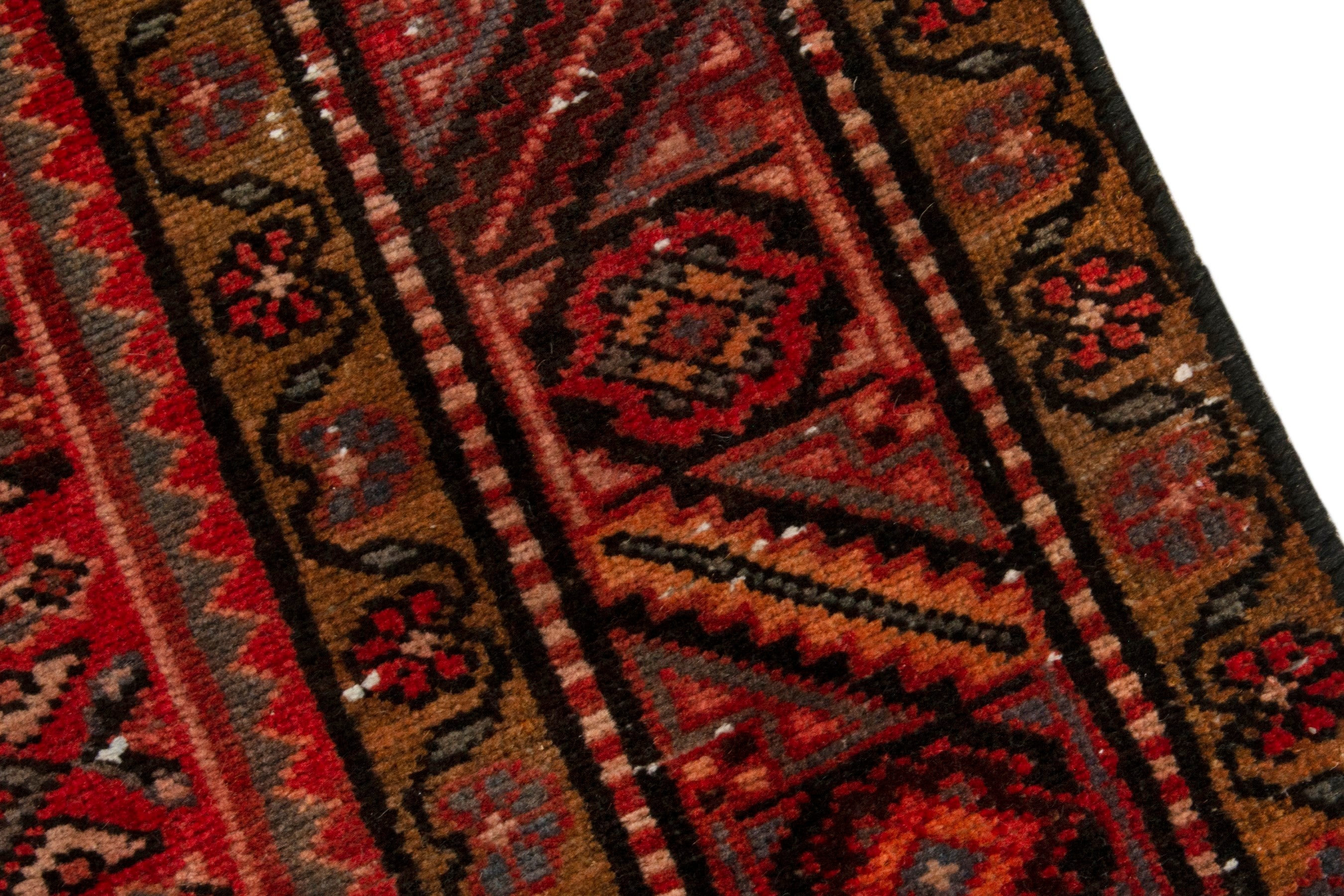 Persian Hamedan area rug in deep red and cream, view 7 of 18