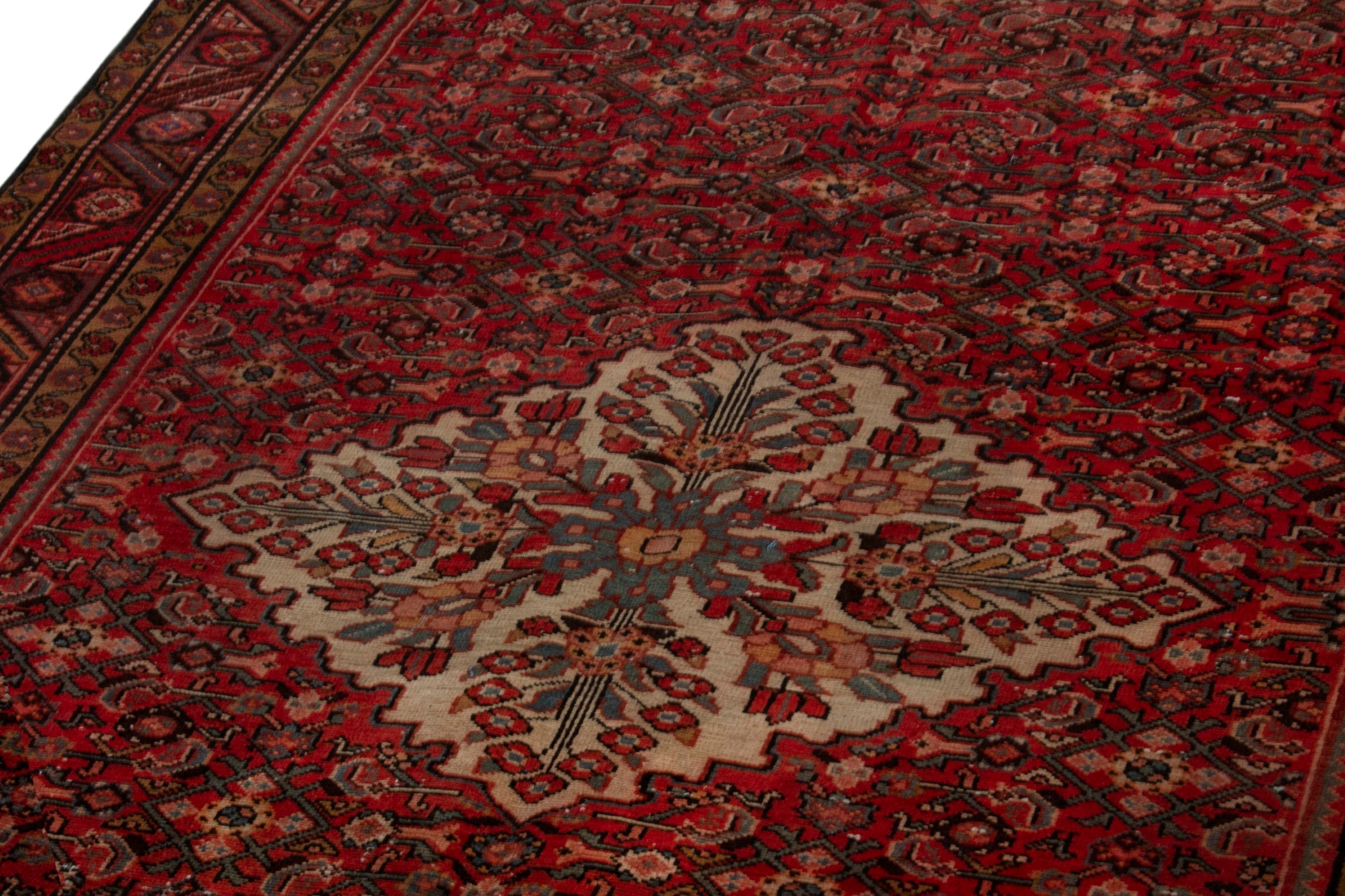 Persian Hamedan area rug in deep red and cream, view 9 of 18