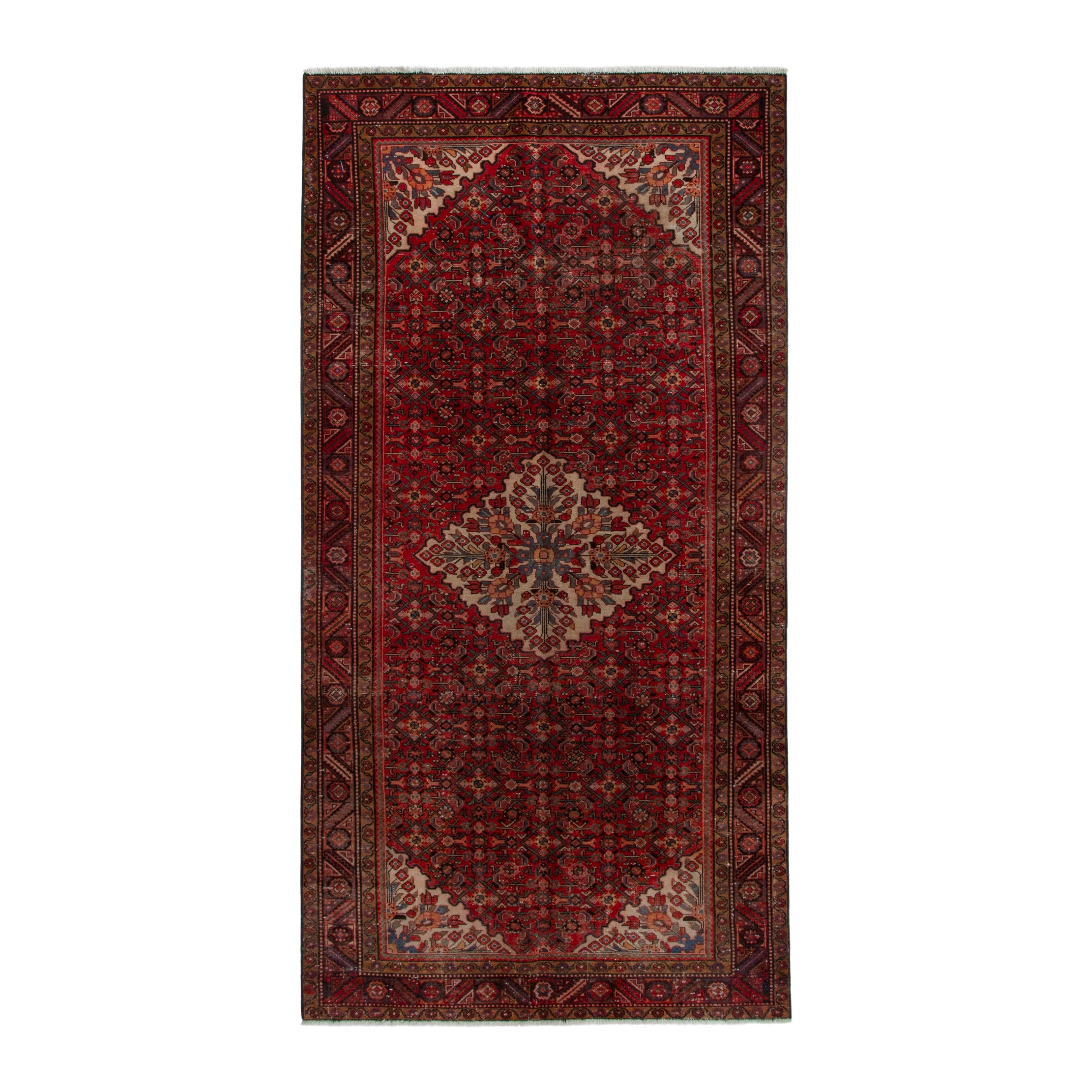 Persian Hamedan area rug in deep red and cream, 5'6" x 11'4"