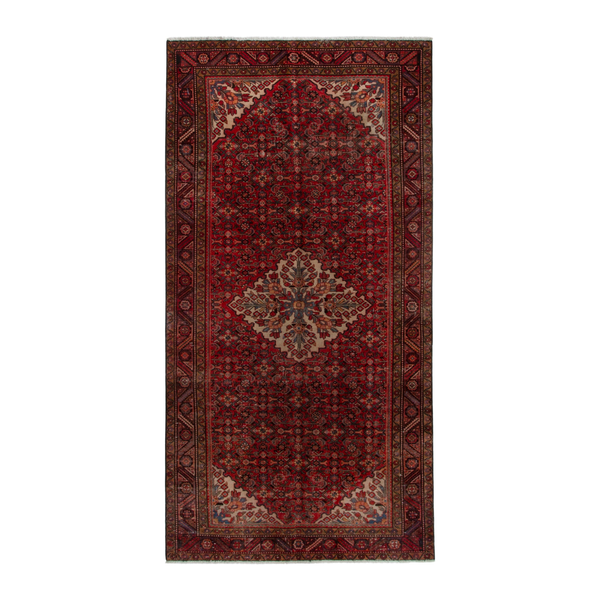 Persian Hamadan runner rug in deep red and cream, 5'6" x 11'4"