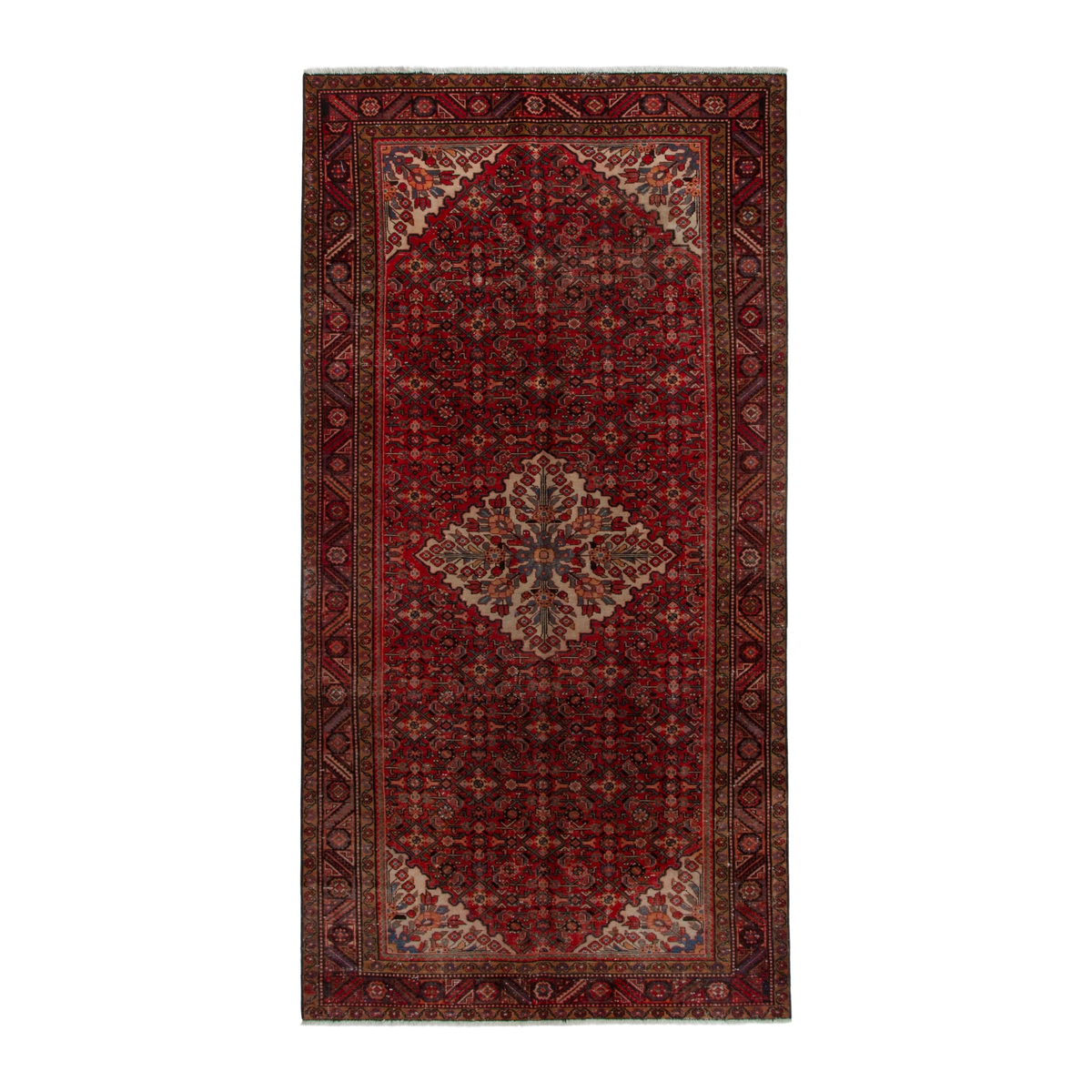 Persian Hamedan area rug in deep red and cream, 5'6" x 11'4"