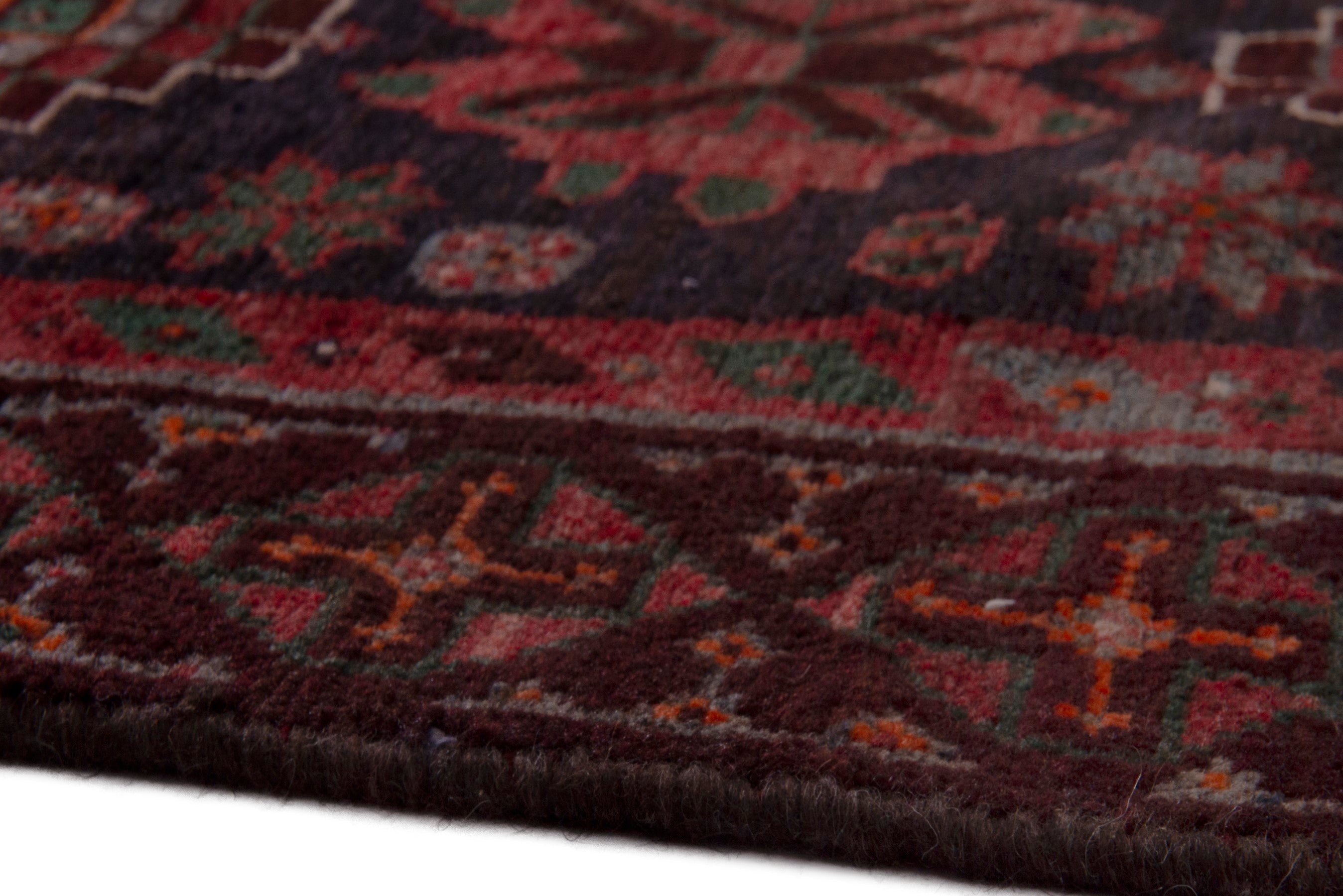 Persian Ferdos area rug in navy and deep red, view 11 of 20