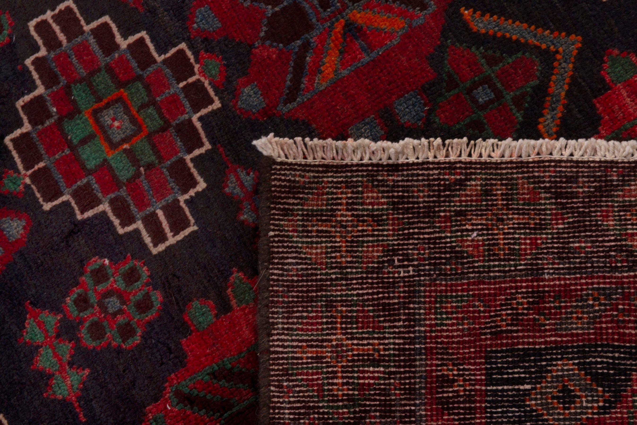 Persian Ferdos area rug in navy and deep red, view 20 of 20