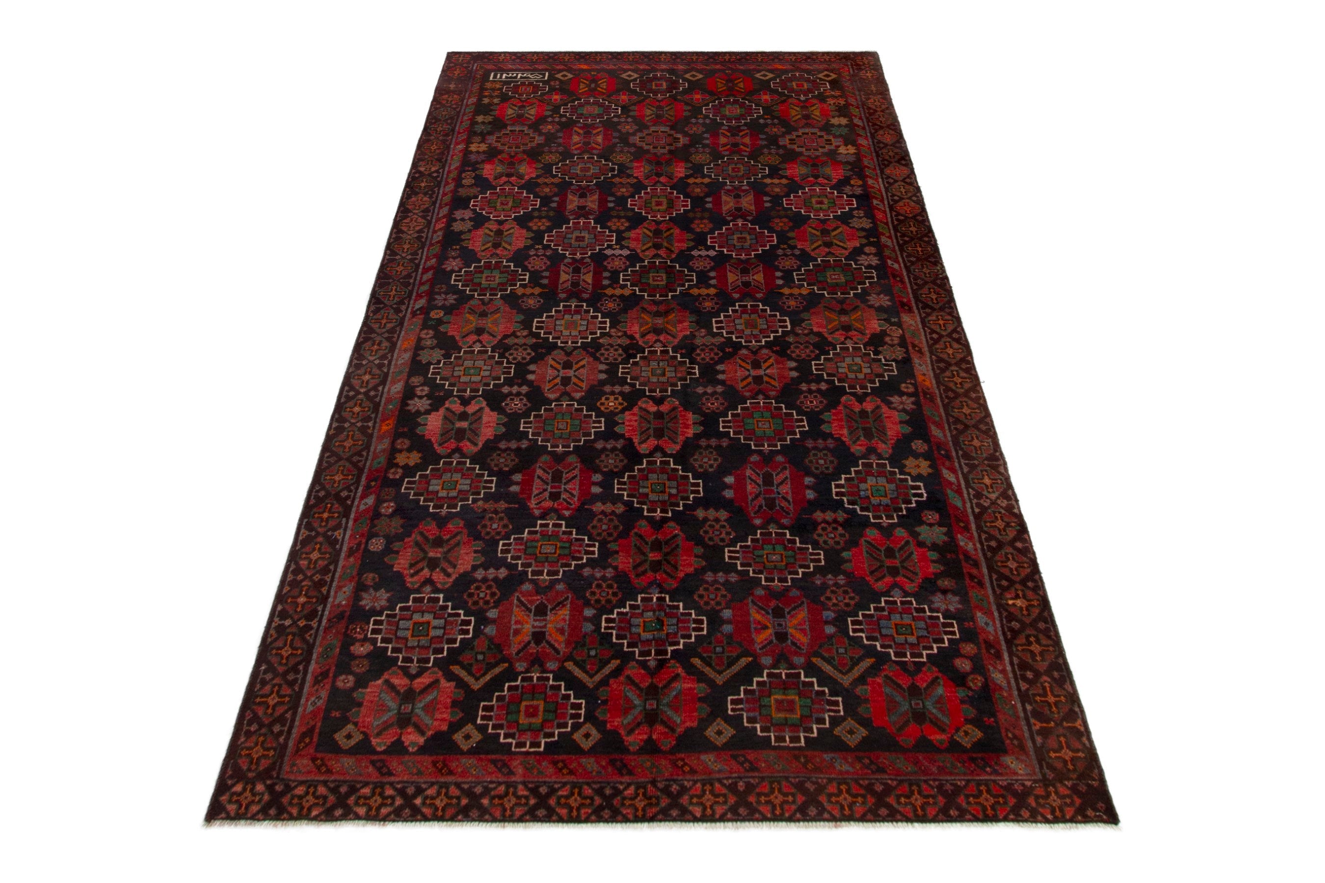 Persian Ferdos area rug in navy and deep red, view 2 of 20