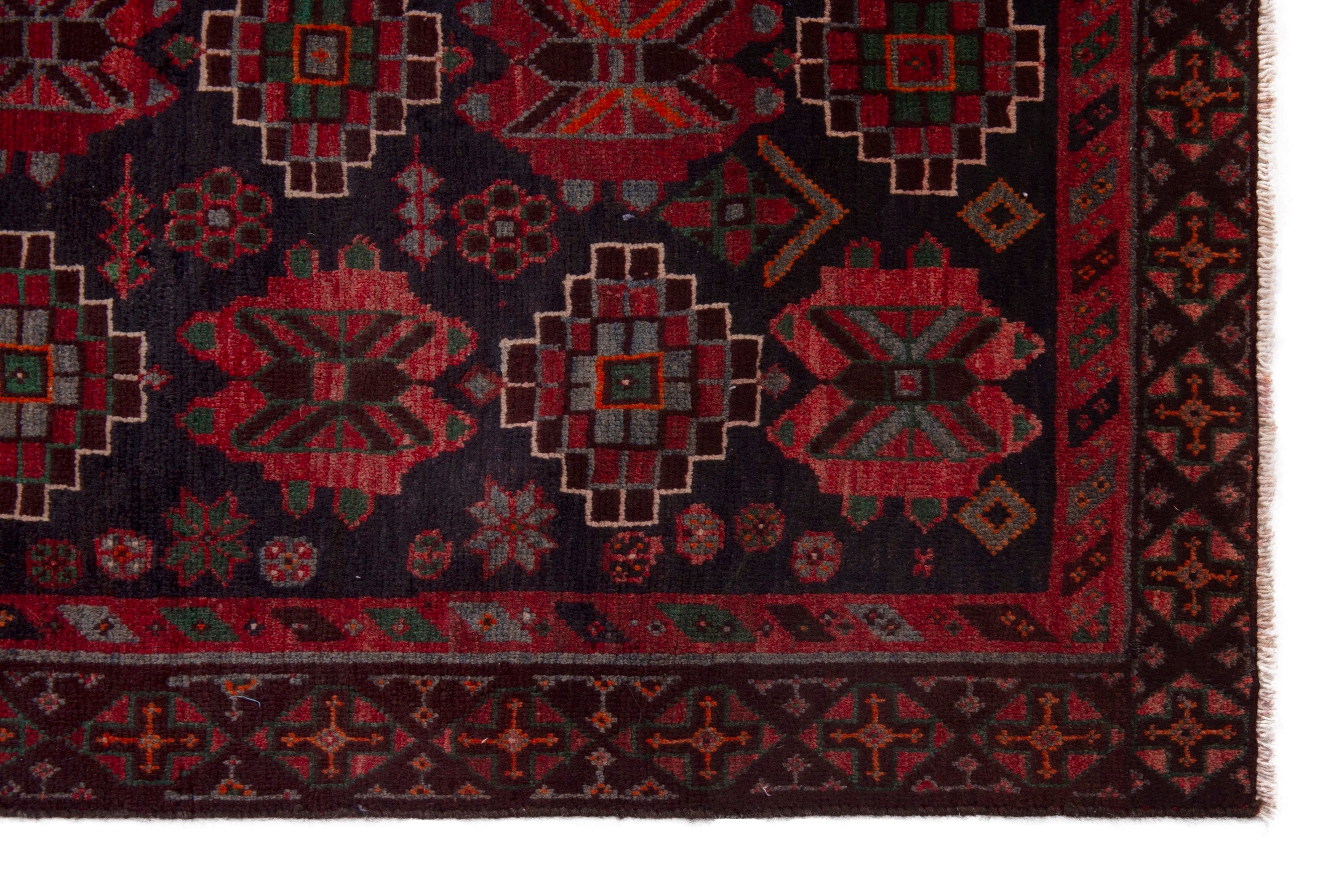 Persian Ferdos area rug in navy and deep red, view 5 of 20