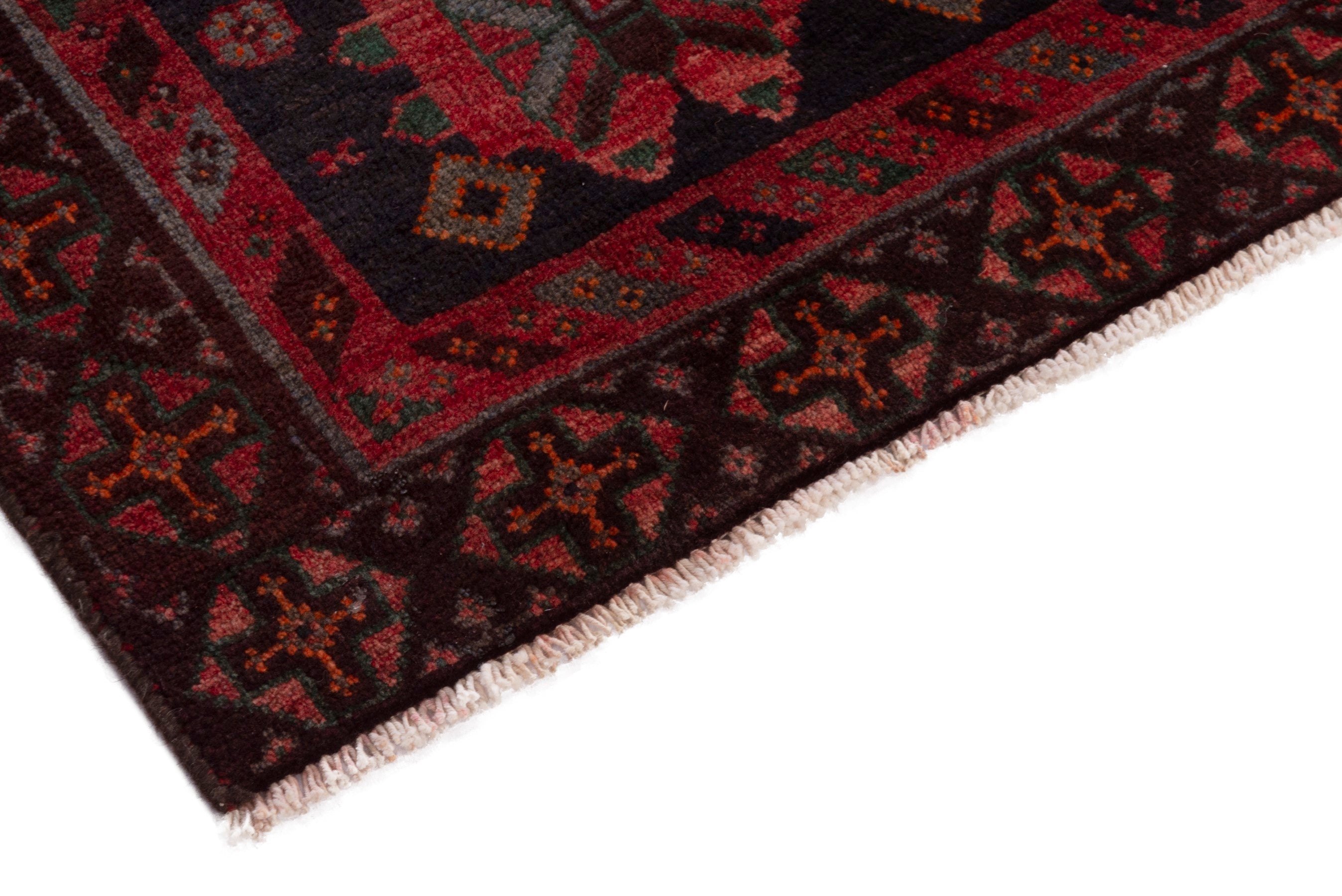 Persian Ferdos area rug in navy and deep red, view 6 of 20