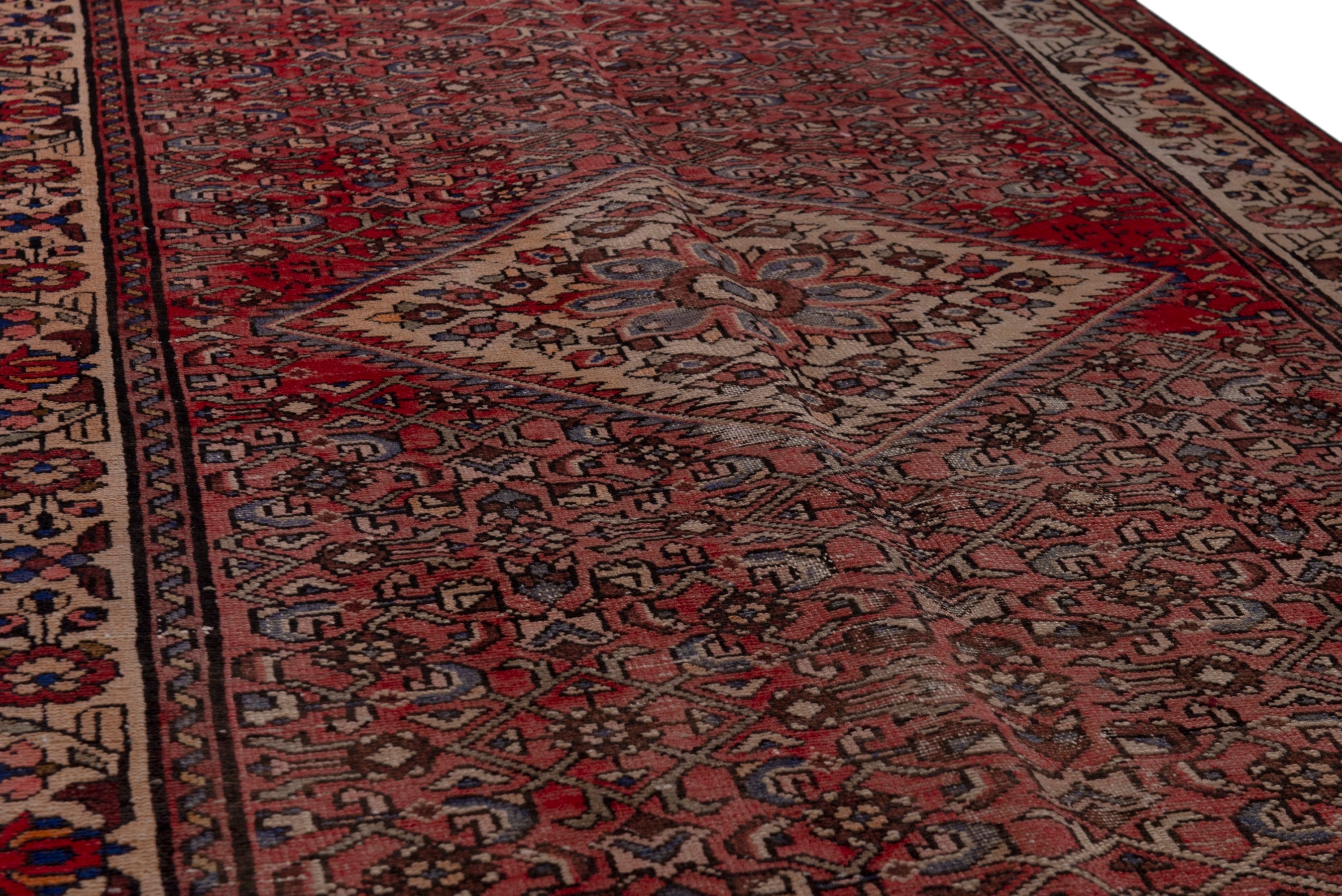 Persian Hamedan runner rug in deep red and cream, view 11 of 18