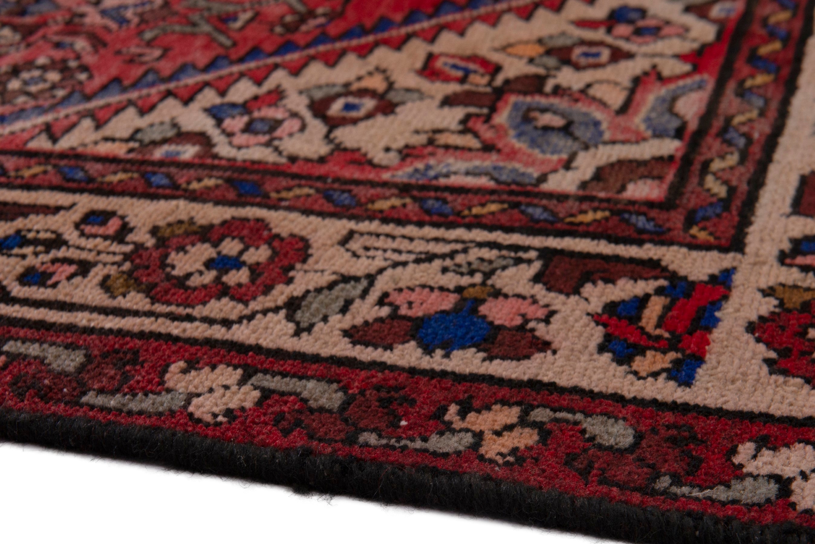 Persian Hamedan runner rug in deep red and cream, view 9 of 18