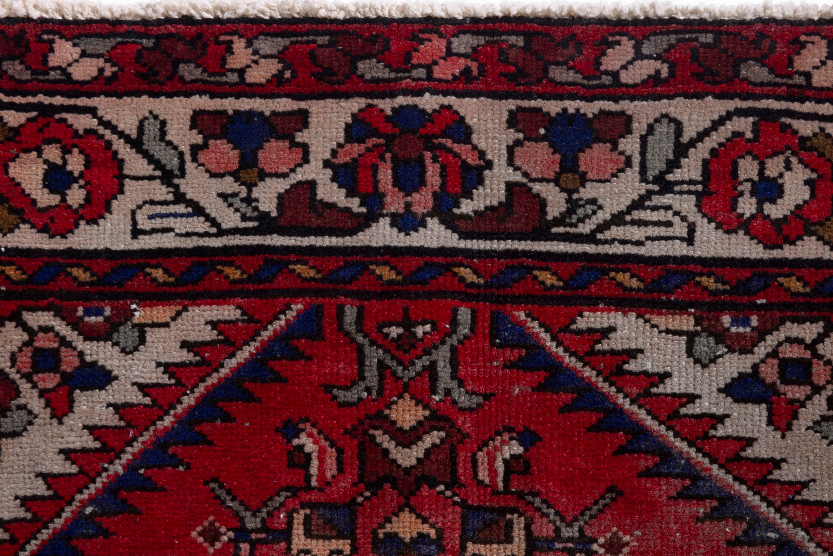 Persian Hamedan runner rug in deep red and cream, view 14 of 18