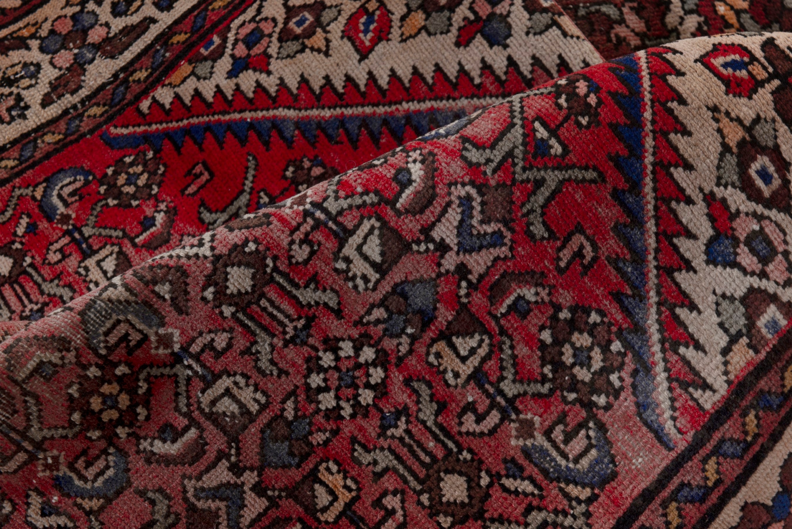 Persian Hamedan runner rug in deep red and cream, view 17 of 18